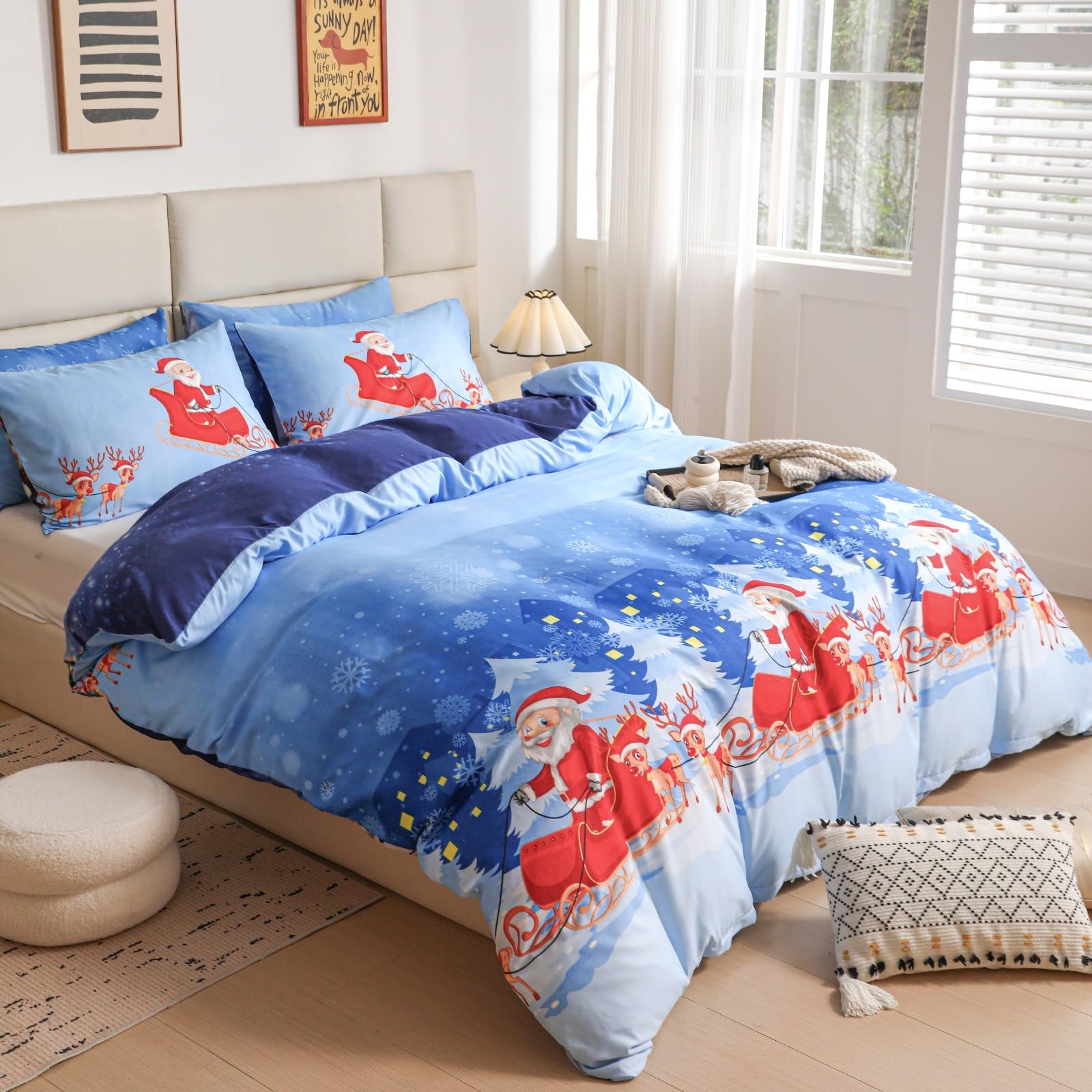Father Christmas Royal Merry Santa Xmas Kitty Duvet Quilt Cover & Pillowcase Bedding Set Multi-Colour Snowman Presents Set Ultra Soft Easy Care - Image 2