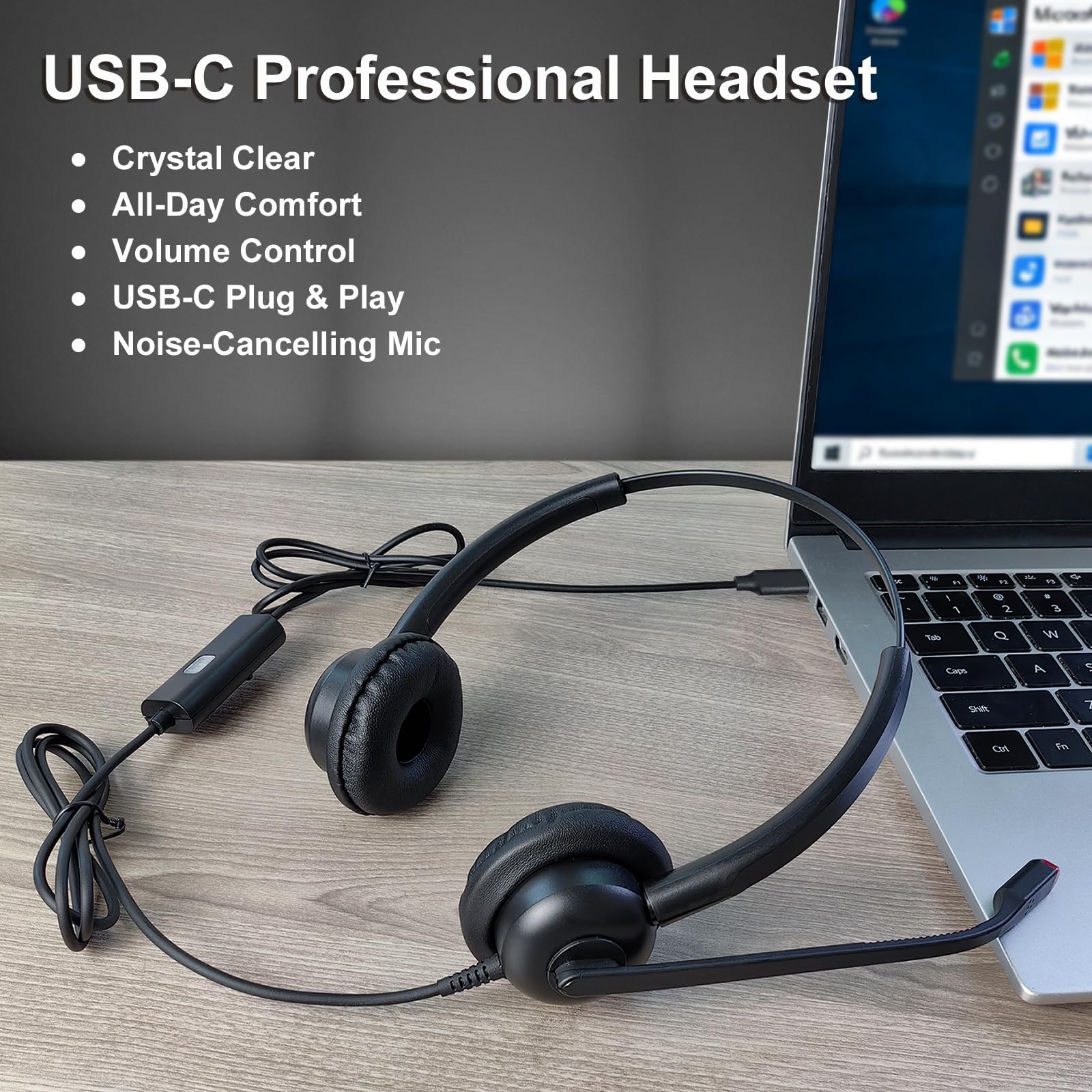 Callez Zestaw słuchawkowy USB-C z mikrofonem z redukcją szumów, zestaw słuchawkowy typu C do iPhone 17/16/15 Samsung telefon komórkowy laptop Mac tablet, przewodowe słuchawki PC do zespołów, Zoom