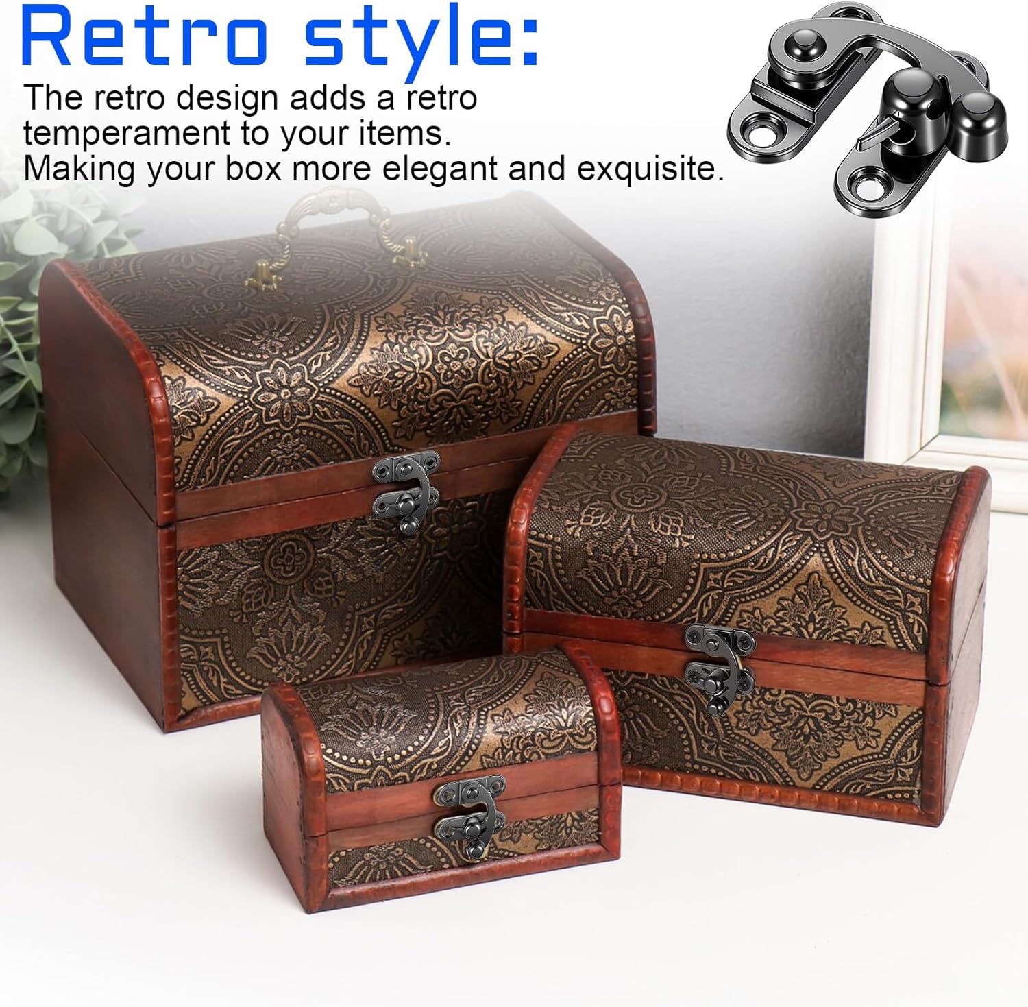 6PCS Antique Hook Hasp Latch with 24PCS Screws, Smooth Vintage Latch Hook, Mini Jewelry Box Latches, Suitable for Tool Boxes, Jewelry Boxes, Furniture Wooden Box
