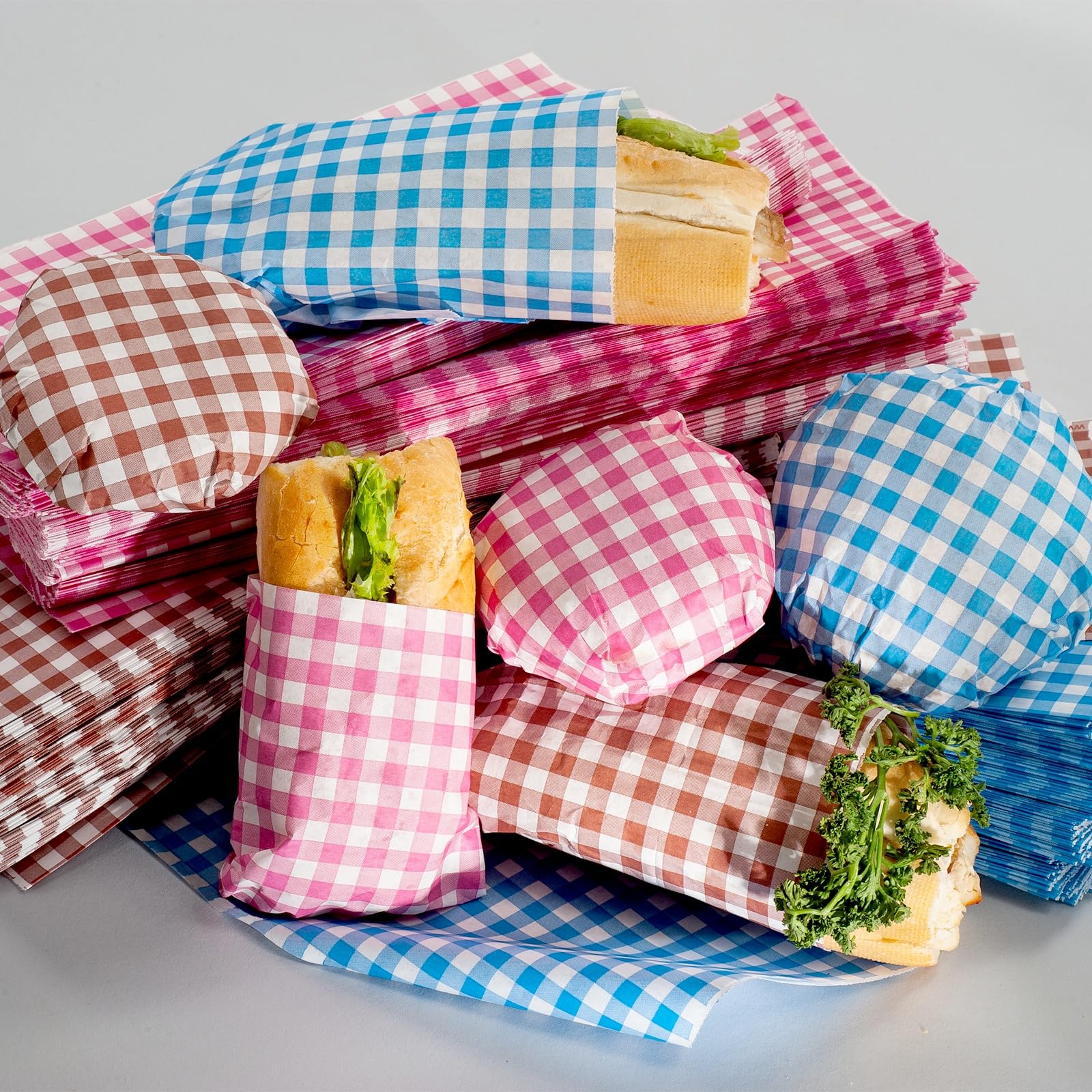 QUARKZMAN 500Pcs Papier Sulfurisé Feuilles de Papier Ciré à Carreaux Carrés 38cm x 28cm Papier Emballage Alimentaire Absorbant Huile pour Aliments Secs, Sandwichs, Pain, Hamburgers, Rose