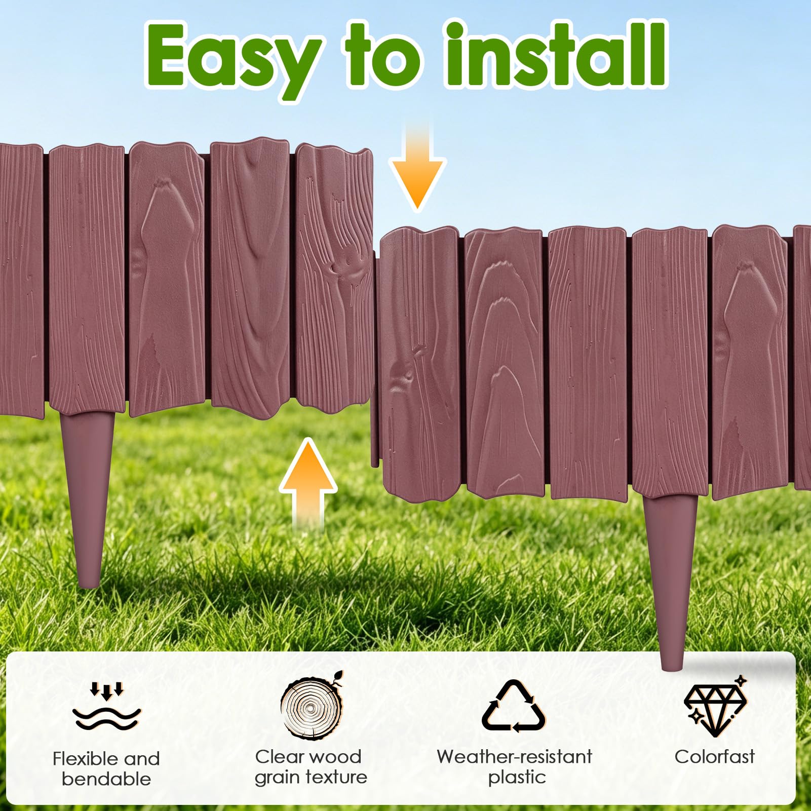 20 Piezas Metálicos Bordura Jardin Exterior, 5,7m PP Flexible Borde Jardin Exterior, no Requieren Excavación, Acero Corten Borduras Jardin para Macizos Caminos y Jardines (Marrón)