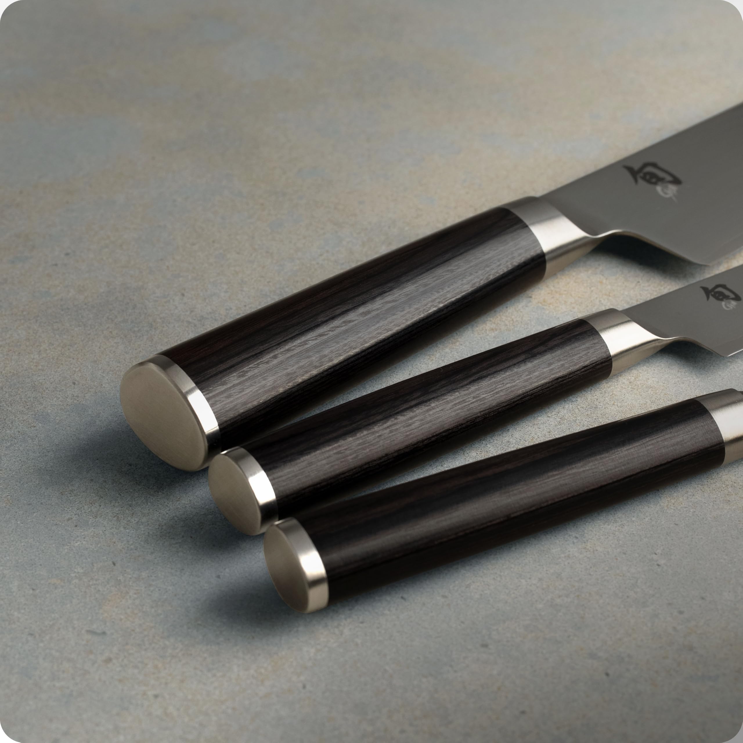 Shun KAI Classic japanisches Kochmesser 3er Set - Kochmesser 20 cm Klingenlänge + Allzweckmesser 15 cm Klingenlänge + Officemesser 9 cm Klingenlänge - Damastmesser 32 Lagen VG MAX Kern - Pakkaholz