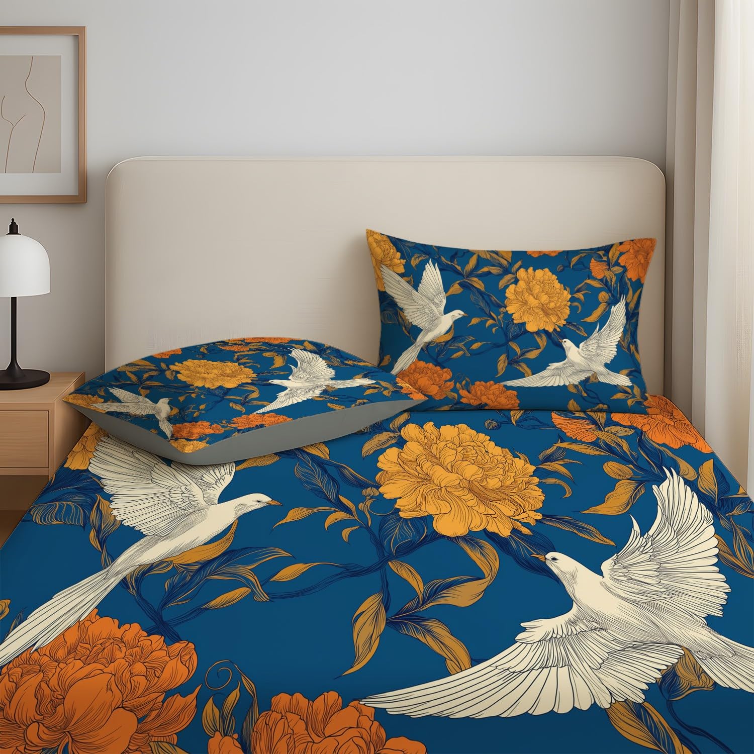 Elegant Floral - Juego de sábanas bajeras pequeñas de tamaño doble, 30 cm de profundidad, juego de ropa de cama de microfibra cepillada suave, resistente a la decoloración, transpirable, 120 x 190 cm