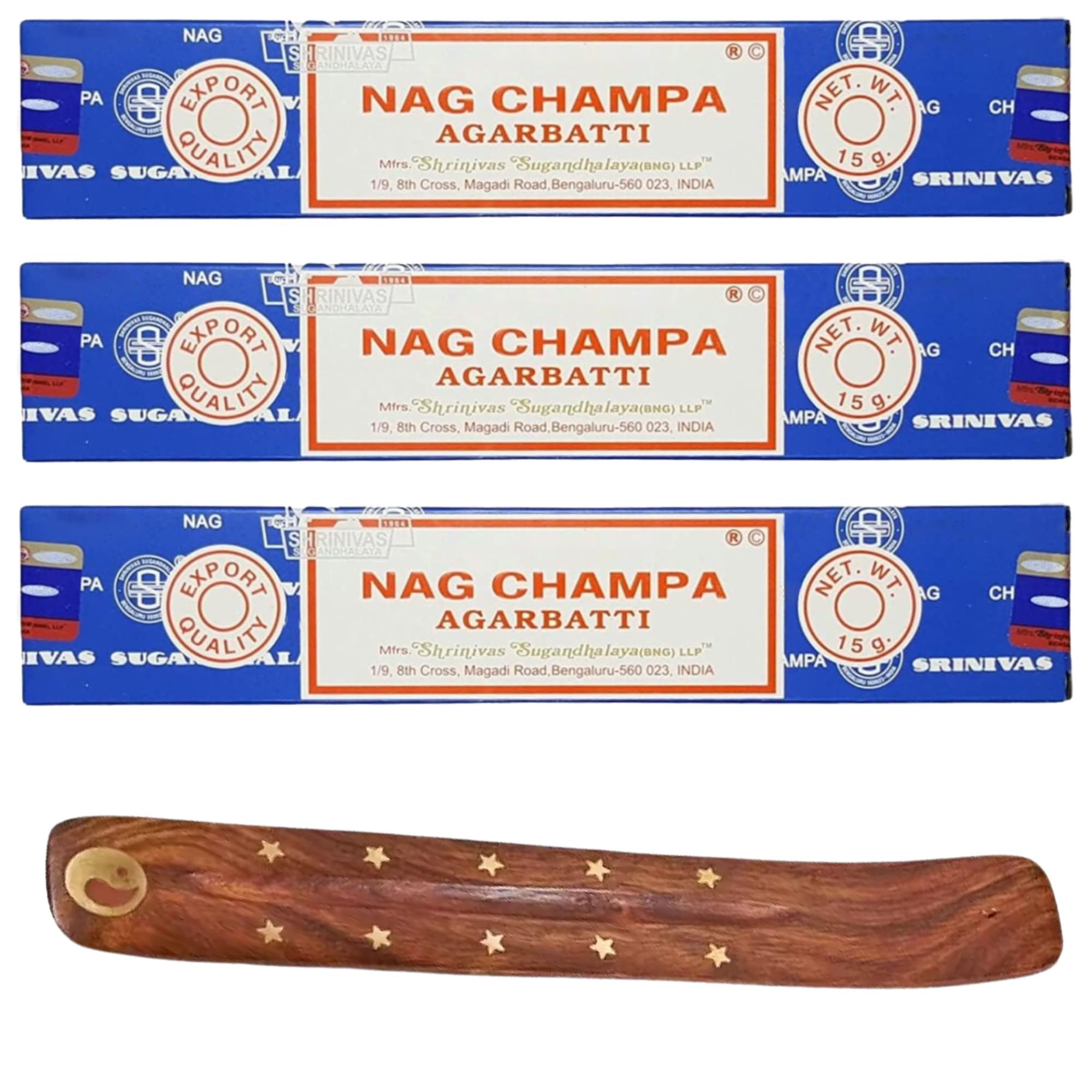 3x15g Incense Sticks with Incense Sticks Holder for Meditation, Aromatherapy, Spa, Yoga, Relaxation, Healing, Weddings, Spirituality and Positivity (NAG CHAMPA - 3PK)