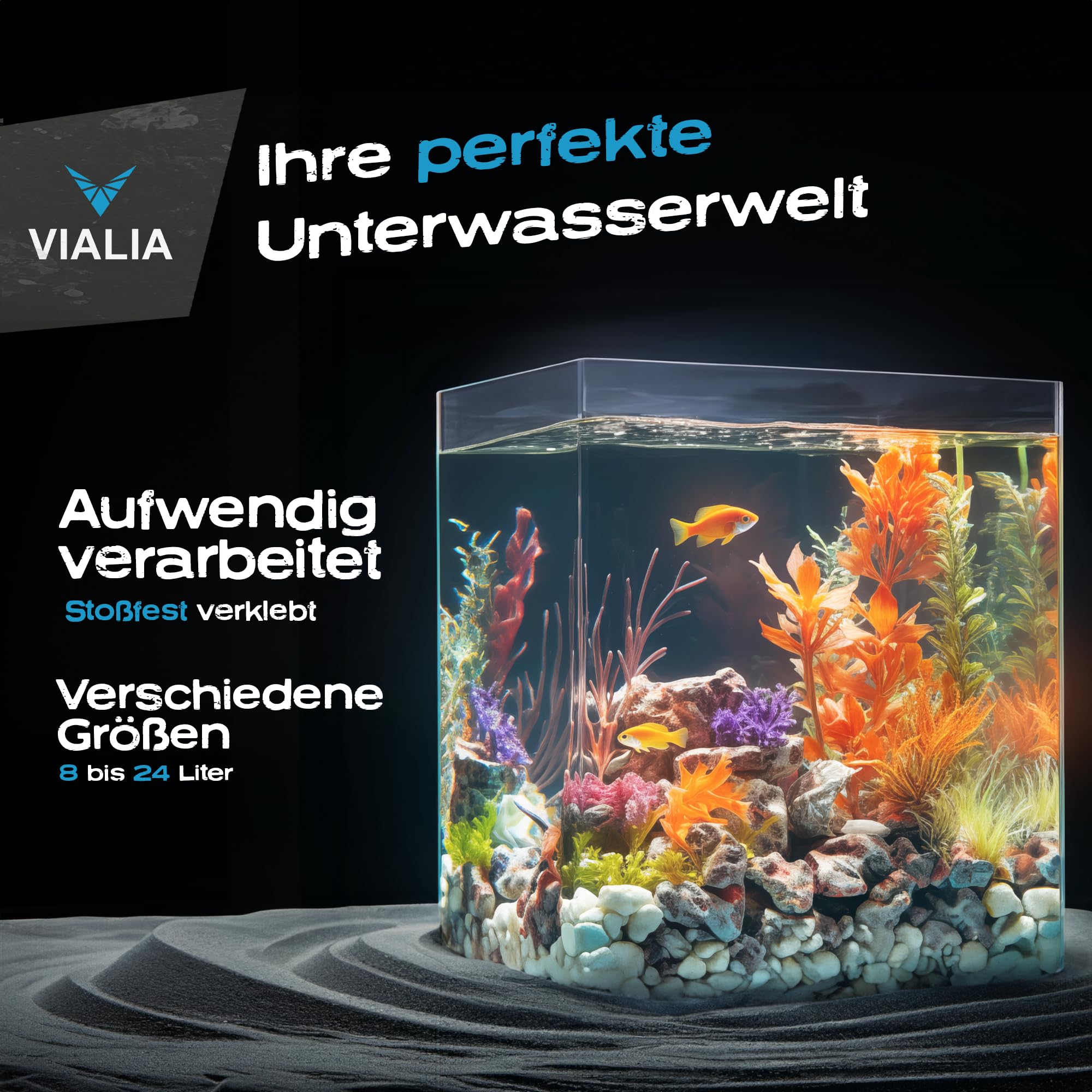 Aquarium 64L Weißglas 40x40x40 cm Glasbecken stoßfest verklebt 6mm diamantgeschliffene Kanten
