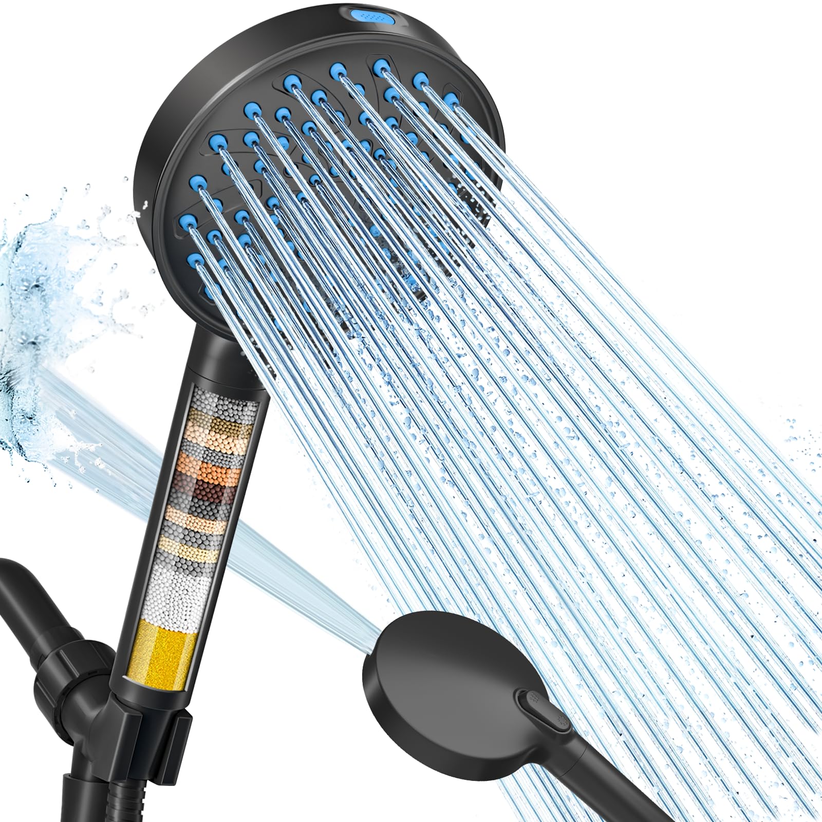 Cobbe Filtered Shower Head with Handheld, High Pressure 7-mode Showerhead with Filters for Hard Water - Remove Chlorine - Reduces Dry Itchy Skin, Patented Paddle Shift Design, Black
