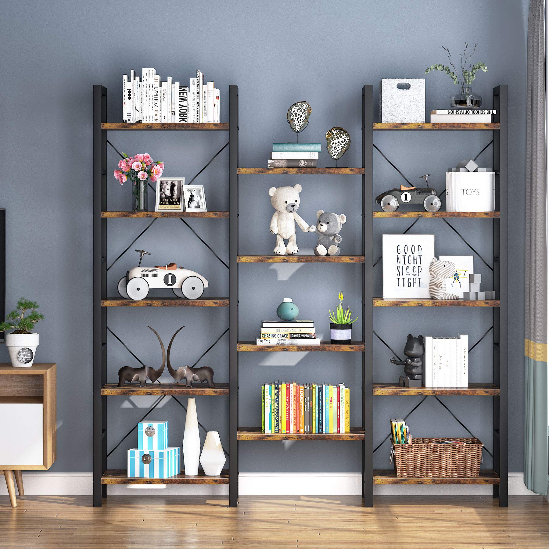 Tribesigns 5 Tier Bookshelf, Bookcase, Industrial Free Standing Display