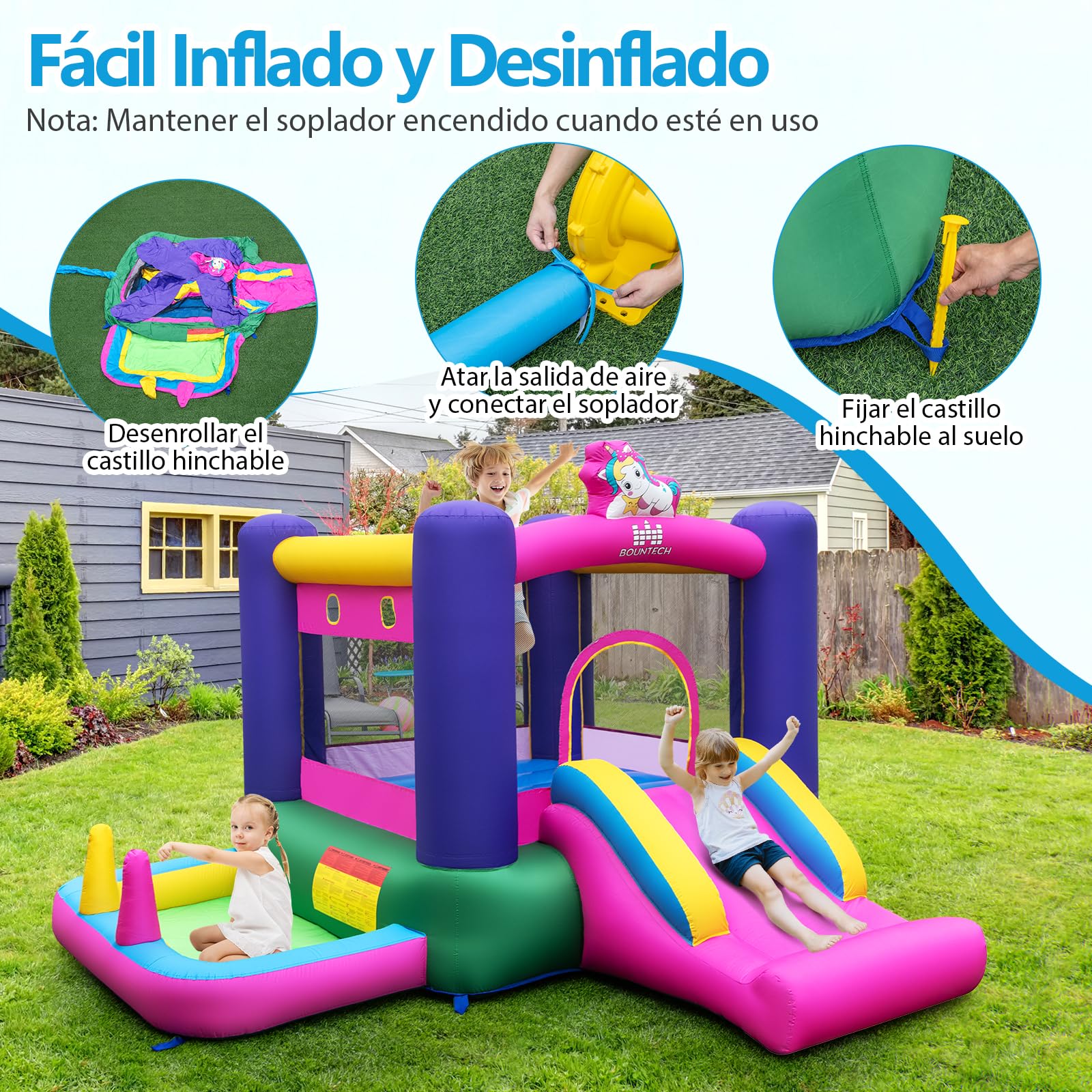 COSTWAY 6 en 1 Castillo Hinchable para Niños, Castillo Hinchable Grande con Tobogán, Piscina de Pelotas, Área de Salto, 287 x 296 x 183 cm, Insuflavel Criança para Interior y Exterior (sin Soplador)
