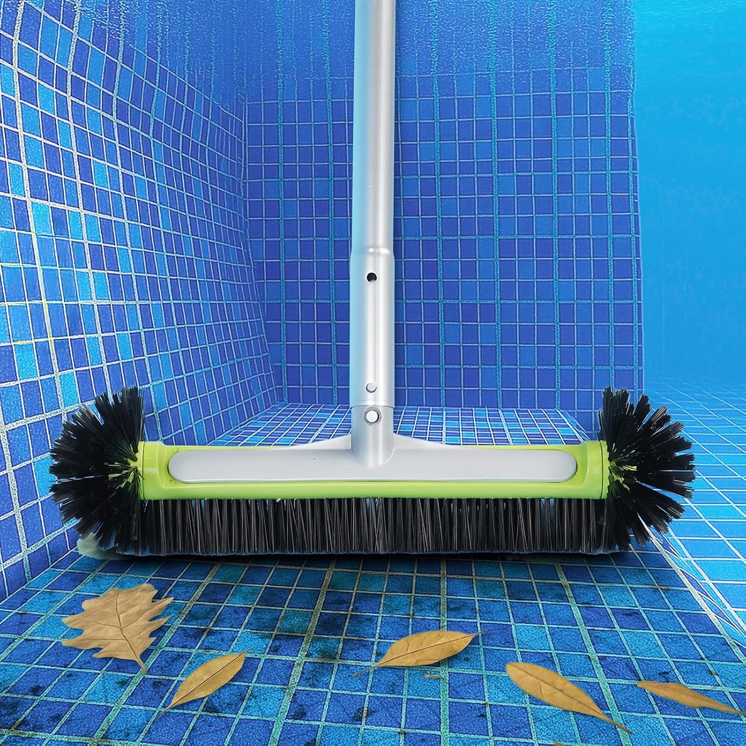BoxedHome Swimming Pool Cleaning Kit with 10.5Ft Adjustable Aluminum Pole, 17.5" Rounded End Pool Brush Head & Deep Skimmer Net/Basket for Inground & Above Ground Pool
