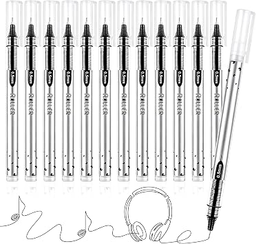 Black Gel Pens, 12pcs Gel Ink Pens, 0.5mm Fine Point Ballpoint Pens, Quick-Drying Ink Pens for Writing and Drawing, Black Rollerball Pens for Office, Home, School