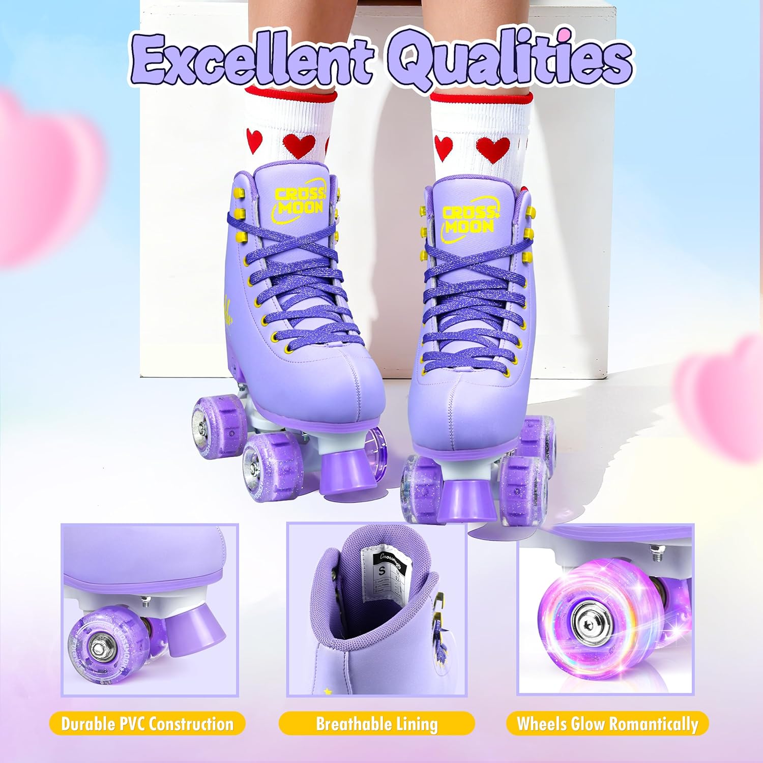 Active Girls' Adjustable Roller Skate, Sleek Design, Premium PU Leather Scuff-Resistant Easy to Clean, Gift for Girls Kids