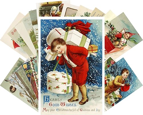 Tarjetas de felicitación de Navidad vintage 24pcs divertido encantador niños reimpresión Navidad postal antiguo conjunto