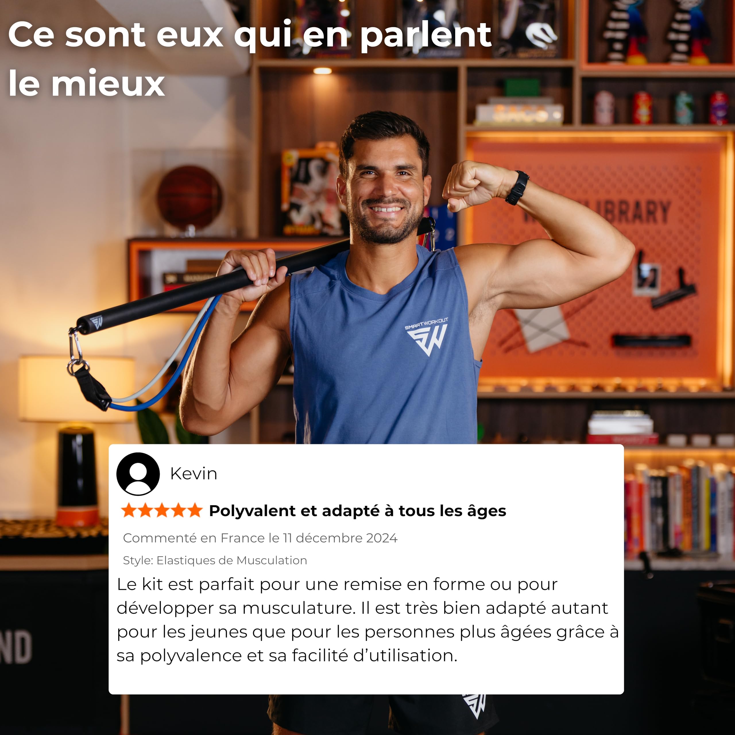 SMARTWORKOUT - Kit d’Élastiques de Musculation - 7 Bandes de Résistance Ajustable - Poignées, Sangles de Cheville, Ancrage de Porte, +150 Exercices, Programmes en Vidéo Inclus, Transportable