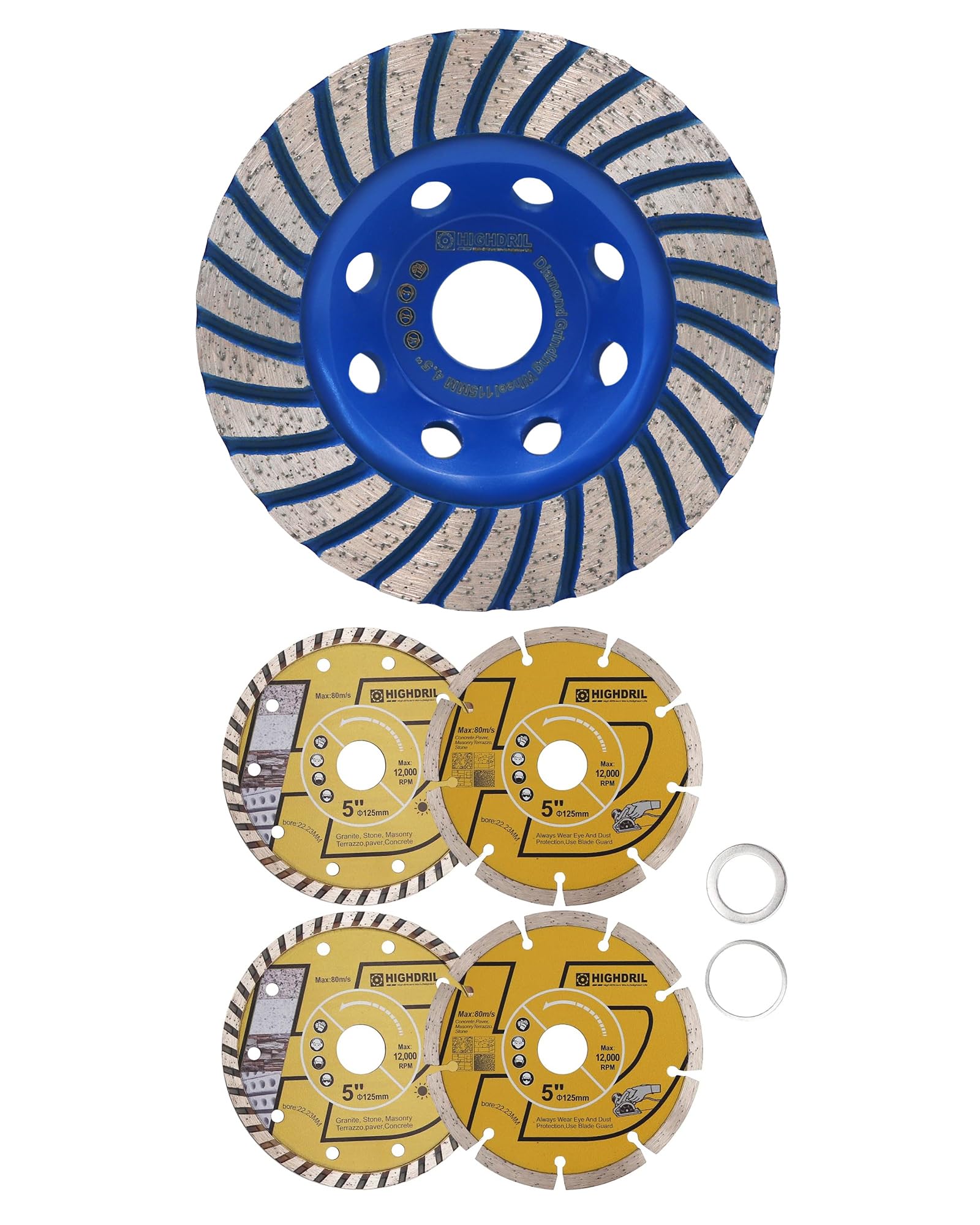 HIGHDRIL Mola a Tazza Diamantata 115 mm e HIGHDRIL Disco Diamantato 125 mm - 2 Pezzi