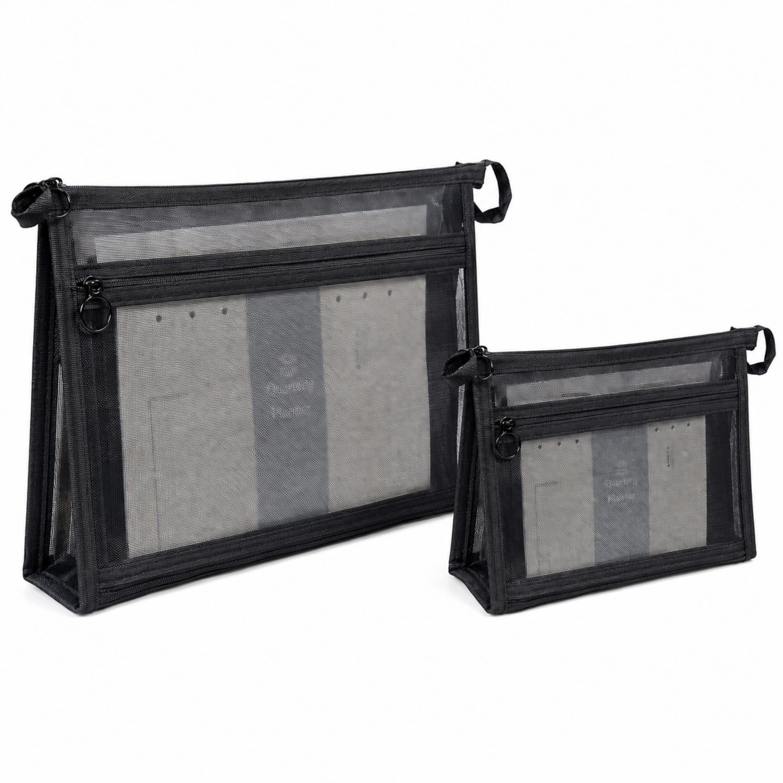 Mesh Bag Zipper Document Wallet Twin Pocket Folders Stationery Organiser Multi Purpose Storage Bags for Office School Travel Cosmetic Pouch Black (Small Bag)