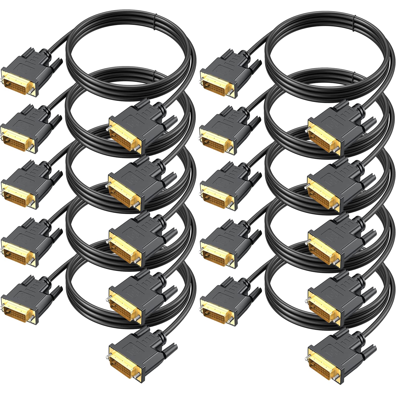 UV-CABLE 10-Pack 6 FT DVI-D to DVI-D (24+1) Dual Link Cable, Black, High Resolution, High-Speed, Compatible with Personal Computer, Laptop, Desktop,