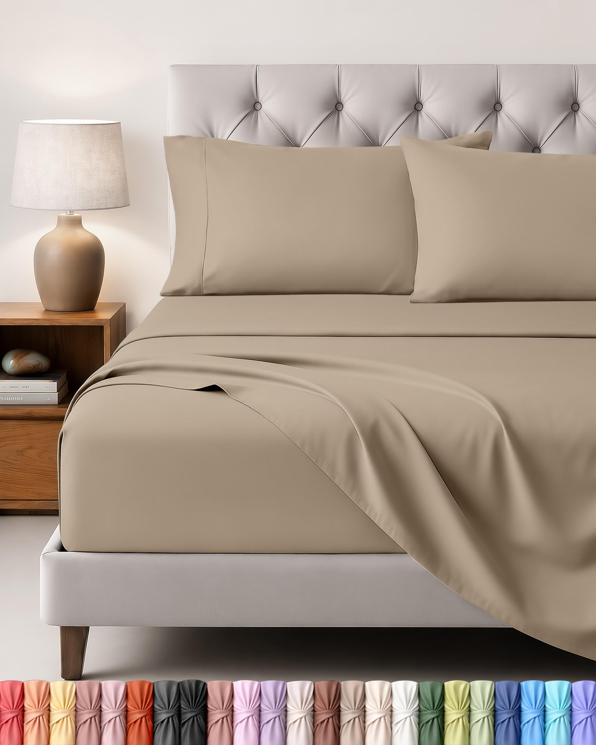 Utopia Bedding - Set Lenzuola Letto Matrimoniali 4 Pezzi 180x200 cm - Spazzolata Poliestre di Microfibra - Oeko-Tex Certificato - Lenzuolo con Angoli, Lenzuolo Piatto e 2 Federe 50x75, Sabbia