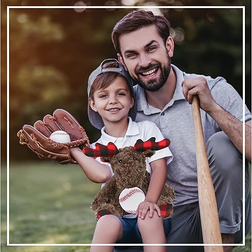 Miniatura 6 de DolliBu Peluche de alce rizado a cuadros con felpa de béisbol, suave, abrazable y rizado, lindo animal salvaje con juguete de béisbol de felpa para