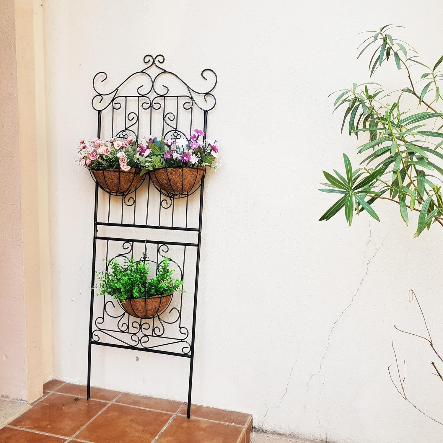 1 Pack 59" H x 22" W Garden Trellis for Climbing Plants Outdoor Plant Climbing Rose Trellis Iron Trellis Ivy Cucumbers Decorative Metal Black