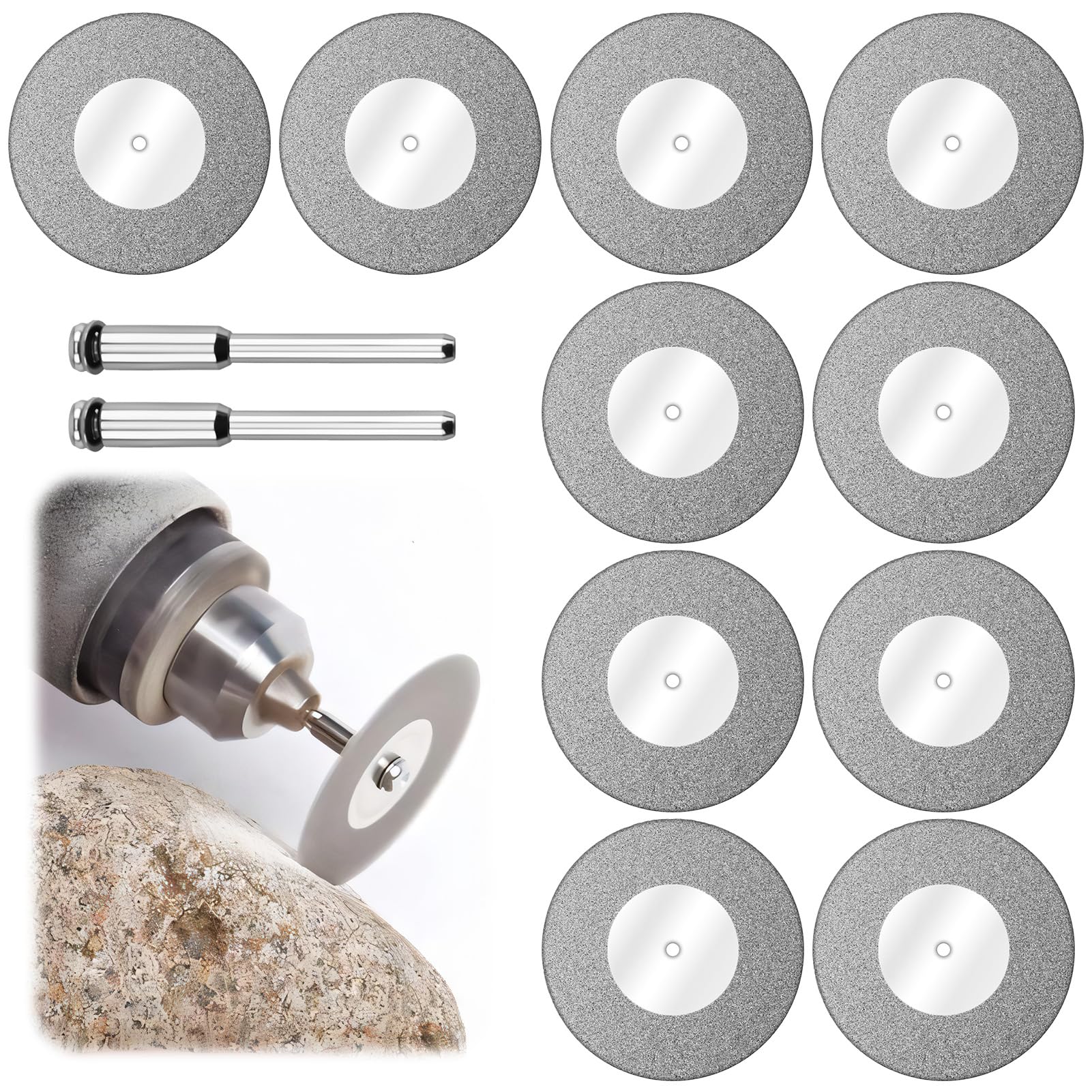 10 Pezzi Disco da Taglio in Diamante 40mm, Mini Dischi Diamantati Con 2 Pezzi Mandrin Rotativi Per Taglio Preciso di Vetro Per Bricolage, Artigianato, Metallo, Vetro, Piastrelle, Ceramica, Legno