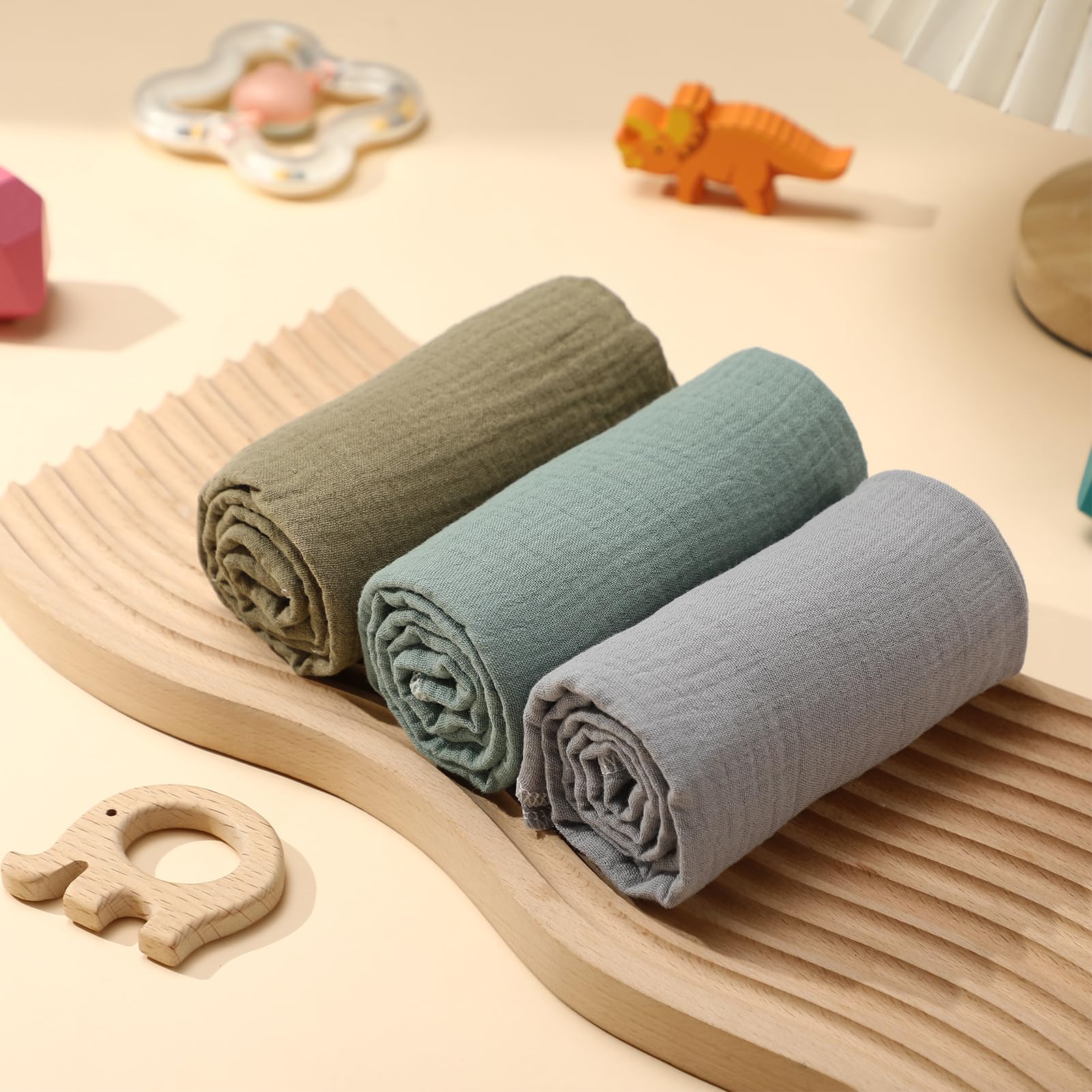 GSrenyu 3 Pack Muslin Cloths For Baby 60x60cm 100% Cotton Muslins Baby Muslin Squares Burp Cloths For Newborn Bibs Face Wash - Image 2