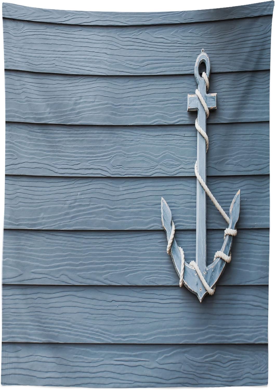 Ambesonne Nautical Tablecloth, Anchor with Marine on Wood Background Sea Ocean Life Coast Cruise Theme, Rectangular Table Cover for Dining Room Kitchen Decor, 60" X 90", Blue Grey 60" X 90" Blue Grey