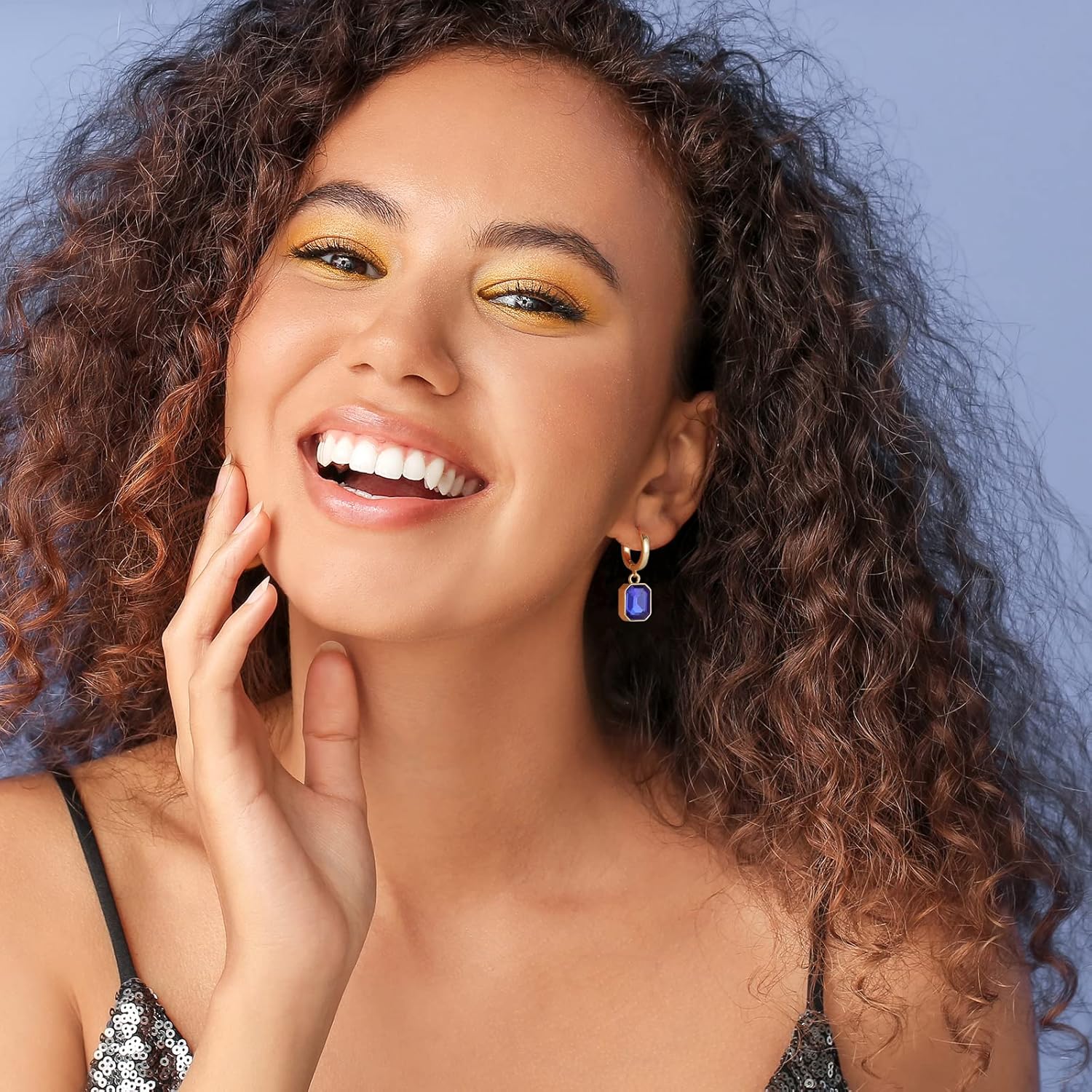 Birthstone Crystal Dangle Drop Earrings, 18K Gold Plated Huggie Hoop Hypoallergenic Earring Jewelry Gifts for Women - Image 3