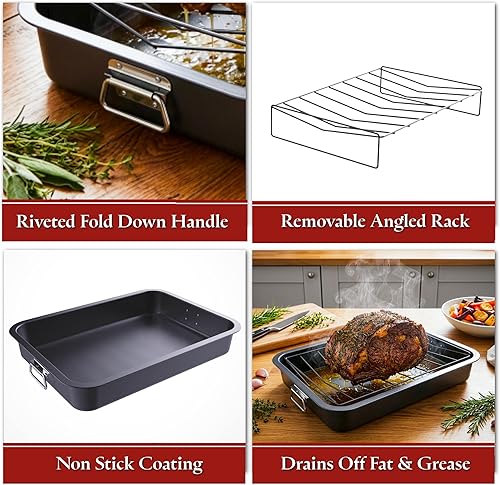 Miniatura 2 de Sartén para asar con estante en ángulo, asador antiadherente para horno y bandeja extraíble, drena grasa y grasa para una cocina más saludable.