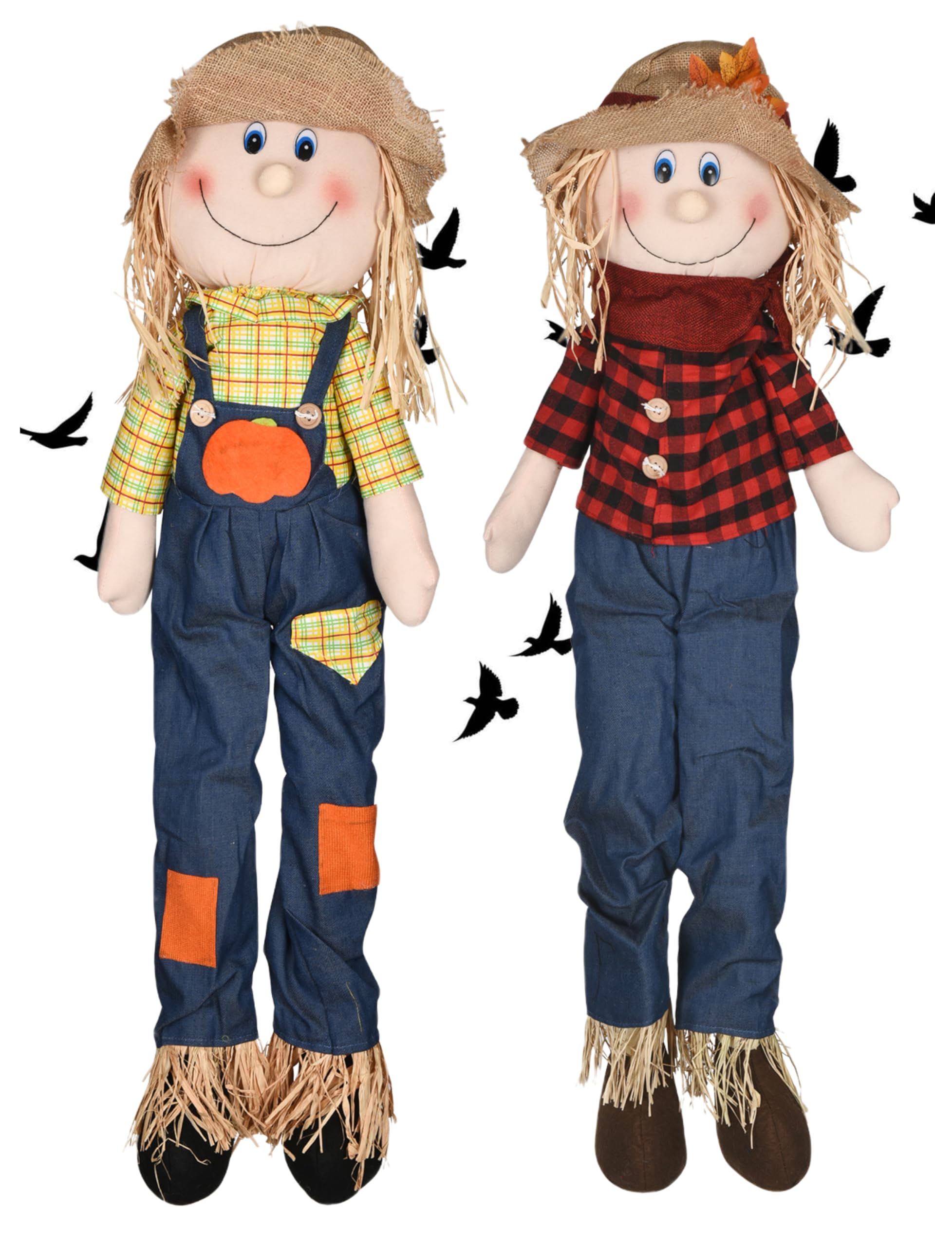 Homarden Outdoor Scarecrows Life Size (Set of 2, 12" x 38") - Realistic Hand-Painted Garden Decorations to Get Rid of Birds - Fall, Halloween, Thanksgiving Kit