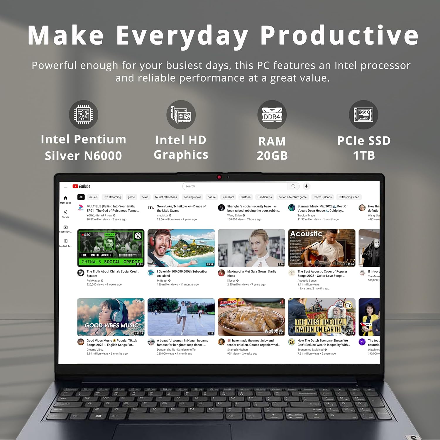 Lenovo IdeaPad 15.6'' FHD Laptop, Intel Pentium Silver N6000 Processor, 20GB RAM, 1TB PCIe SSD, 720P HD Webcam, WiFi 5, 1 Year Office, Blue, Win 11, 32GB Hotface USB Card