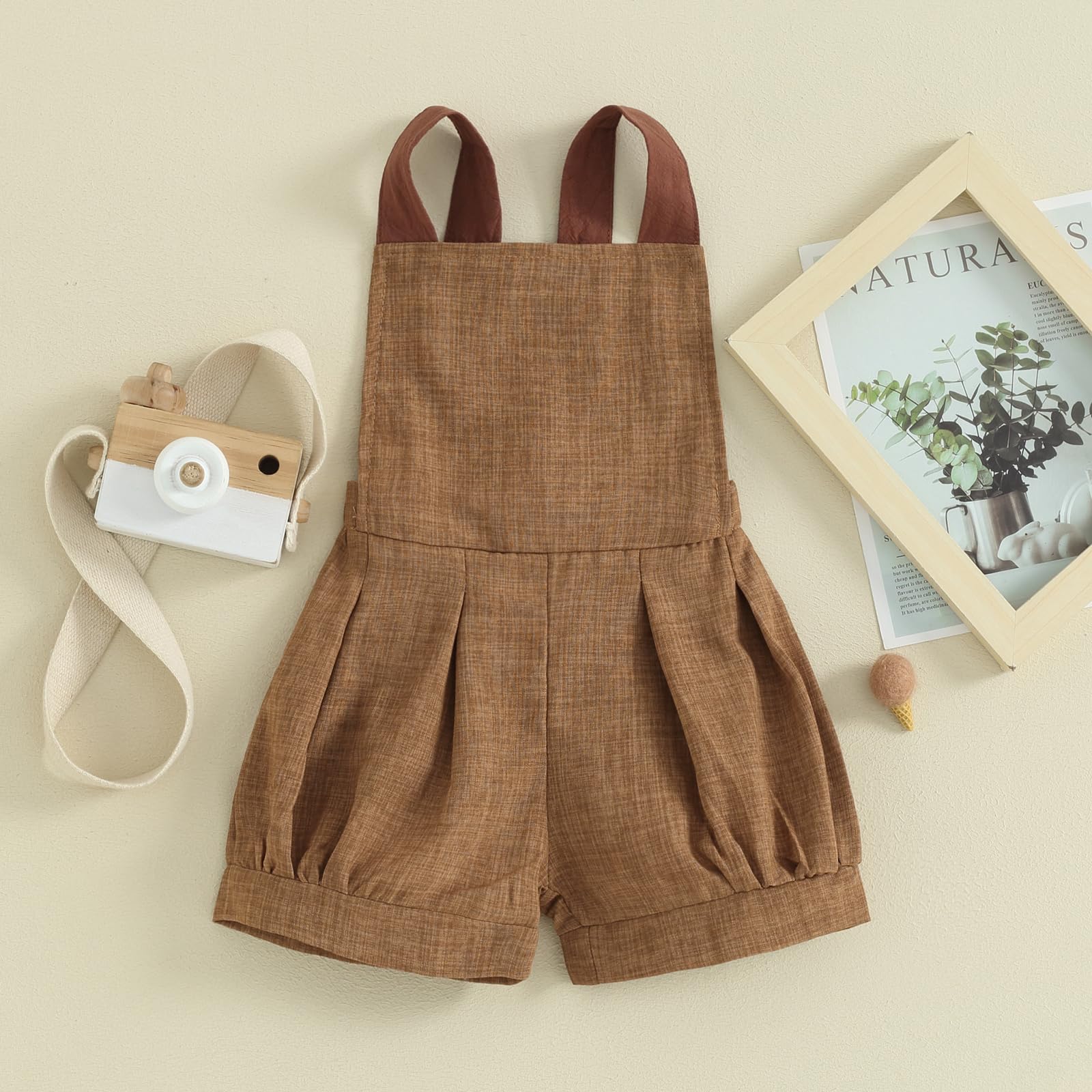 Gaono Infant Baby Boy Overalls Shorts Sleeveless Jumpsuit Summer Shortall Romper Solid Color Backless Suspender Overalls (A-Coffee, 3-6 Months)
