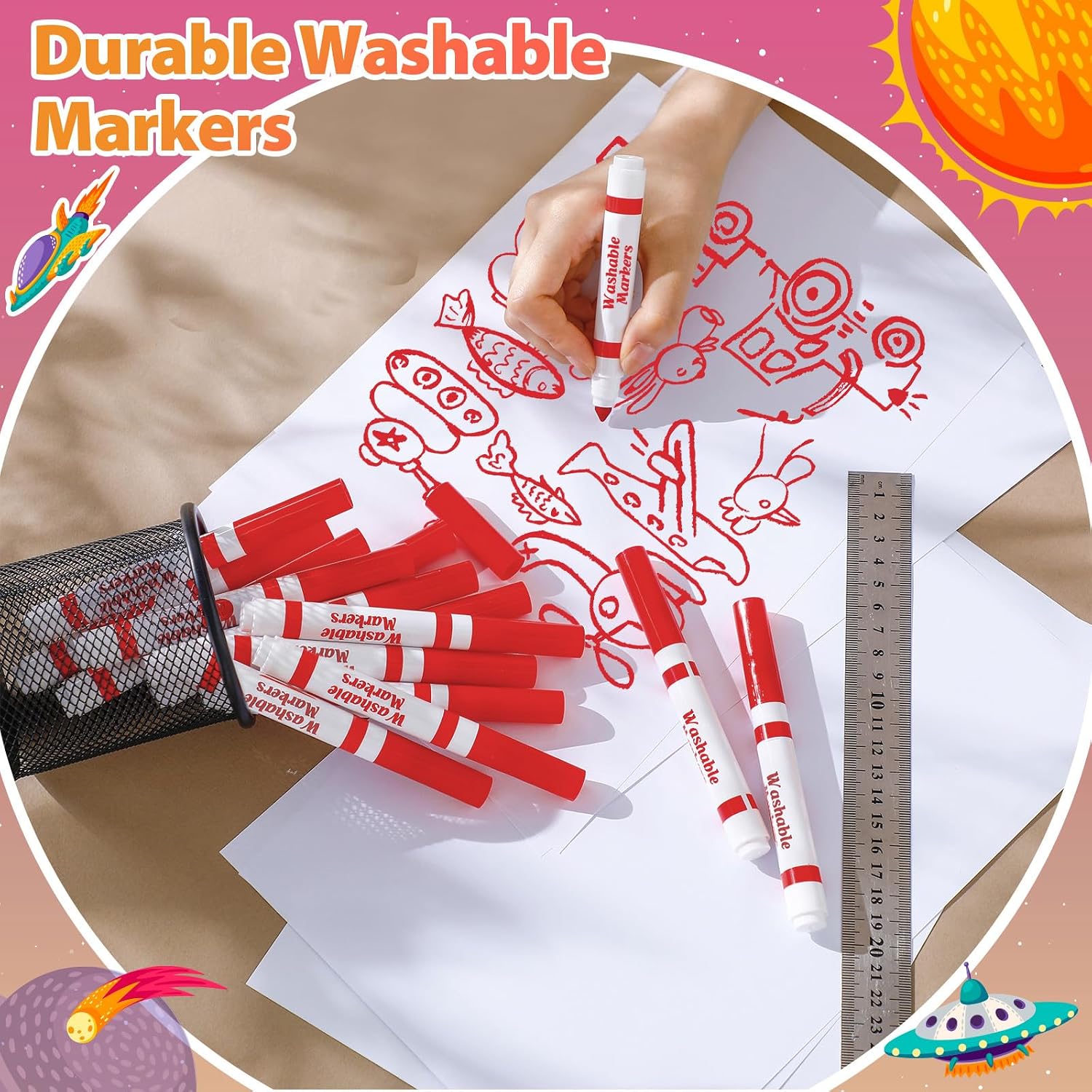 24 Pcs Washable Markers Bulk Broad Line Marker for Kid,Red image 5