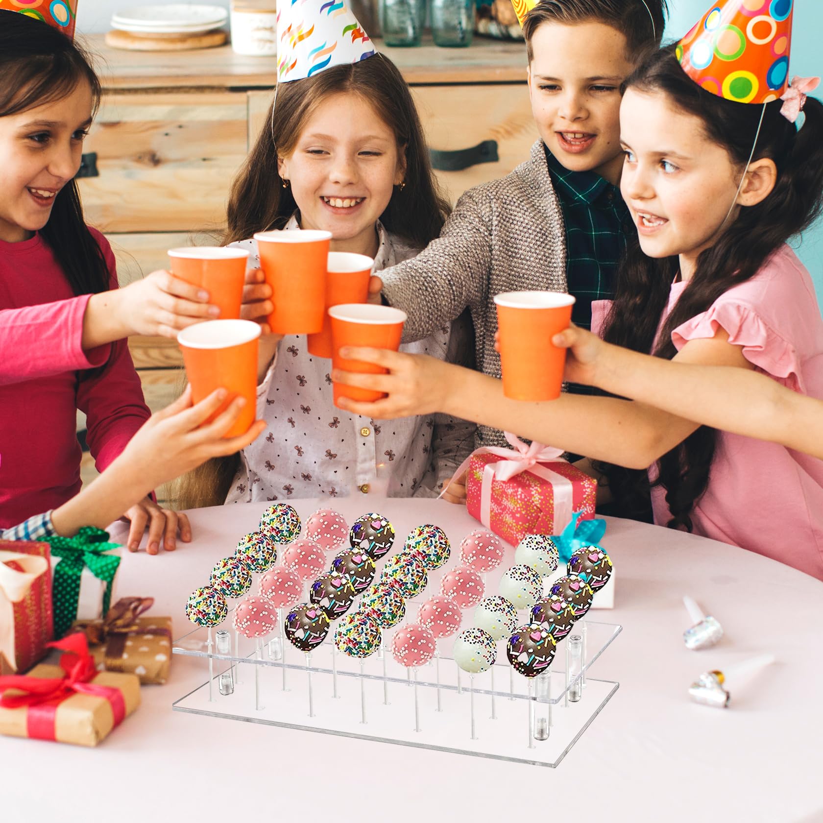 MOFASVIGI Lot de 302 moules à cake pop avec 1 support en acrylique, 1 set de moules en silicone, 100 sacs transparents, 100 bâtonnets de traitement, 100 nœuds papillon doré