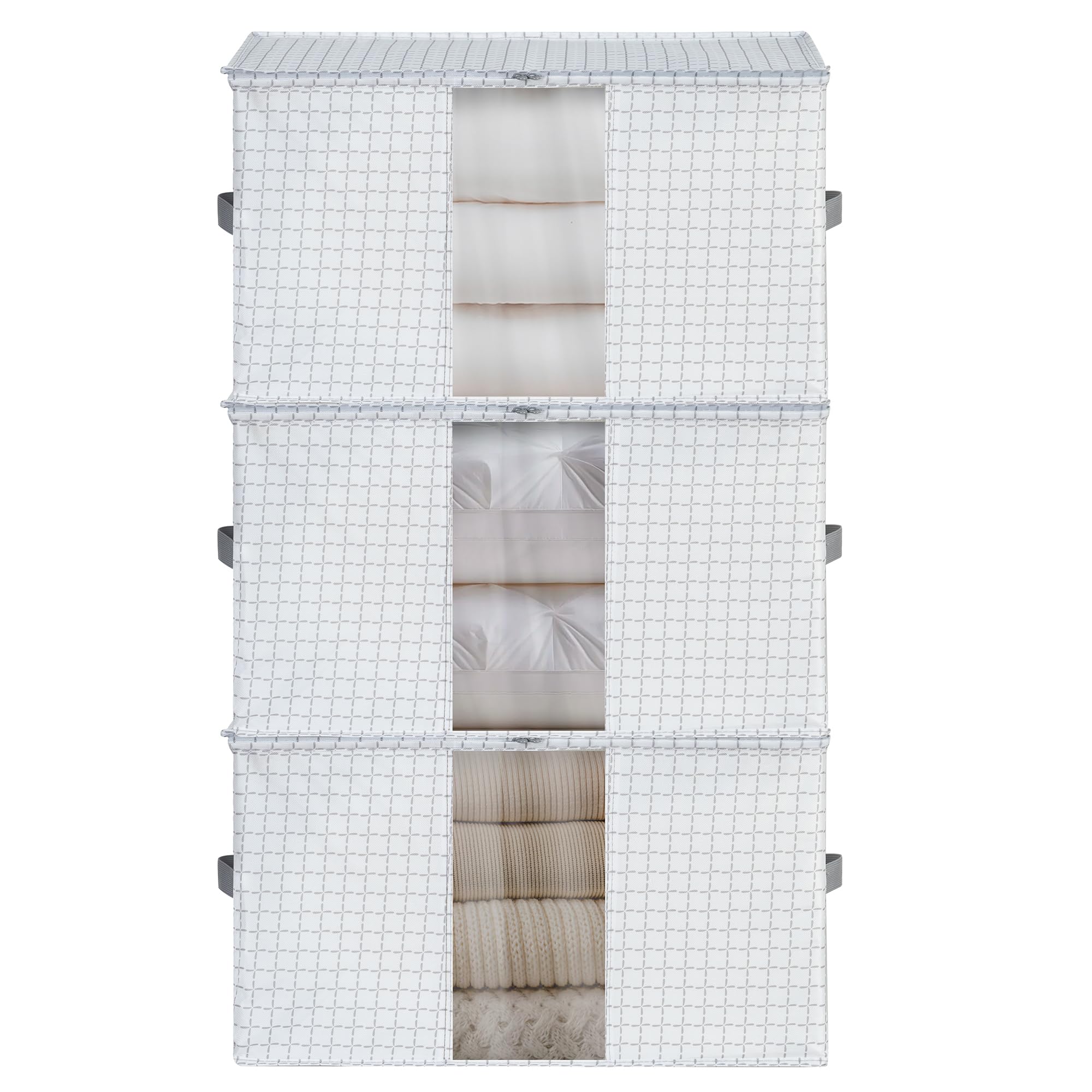 65L Freestanding Storage Bags, 3-Pack Waterproof Clothes Storage Bins Foldable Closet Organizers with 2 Durable Handles & Zipper for Blanket, Comforters, Bed Sheets, Pillows, Toys