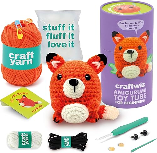 Kit de ganchillo para principiantes, Ruby The Fox, kit de ganchillo Amigurumi para principiantes, adultos y niños, aprende a tejer con hilo, video
