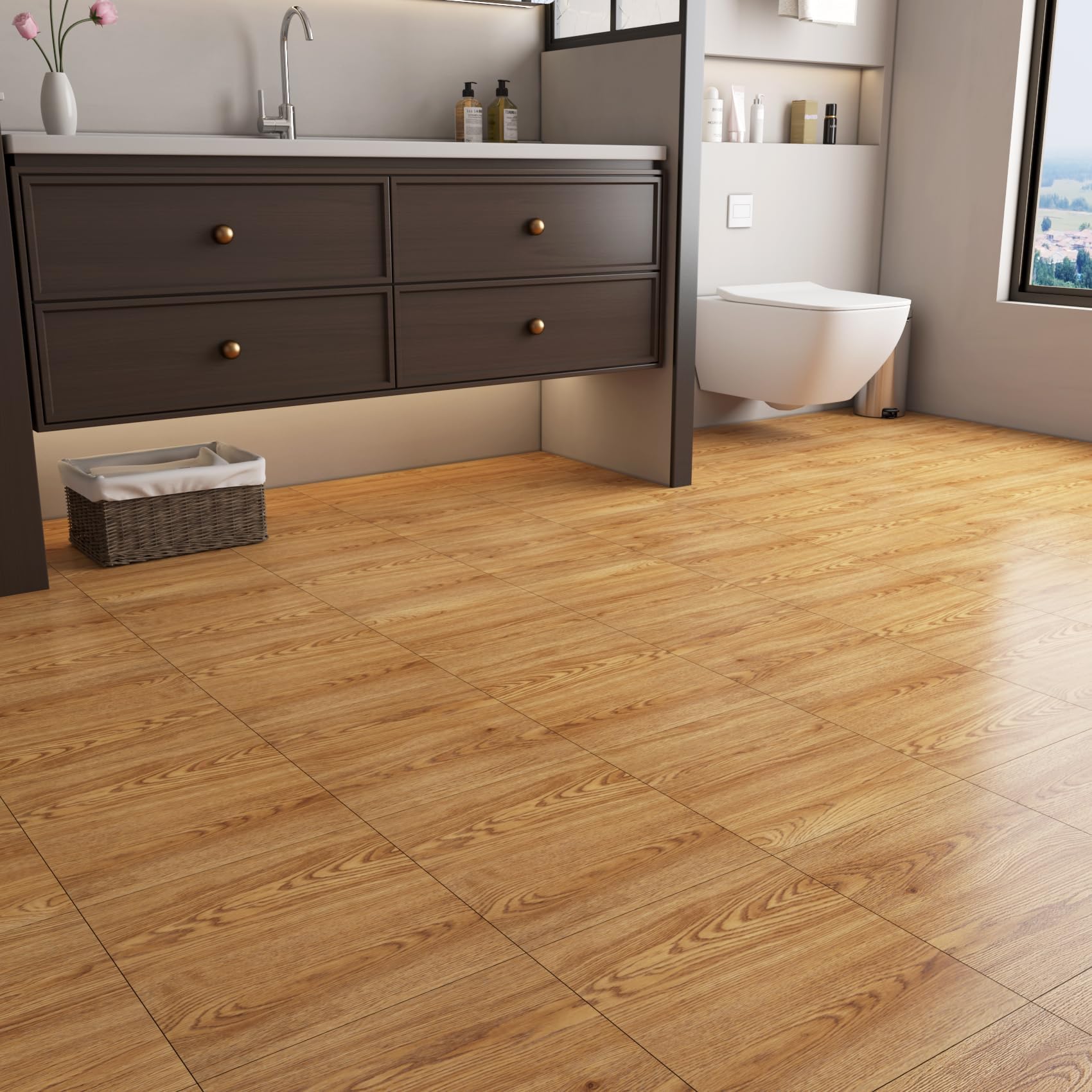 Yenhome 17 Piezas Vinilo Autoadhesivo Espesar para Suelo Efecto Madera Marron Dormitorio 90x15cm Baldosas Adhesivas Suelo Vinilico Autoadhesivo Madera Mate Marron Decoración Baño Cocina Comedor