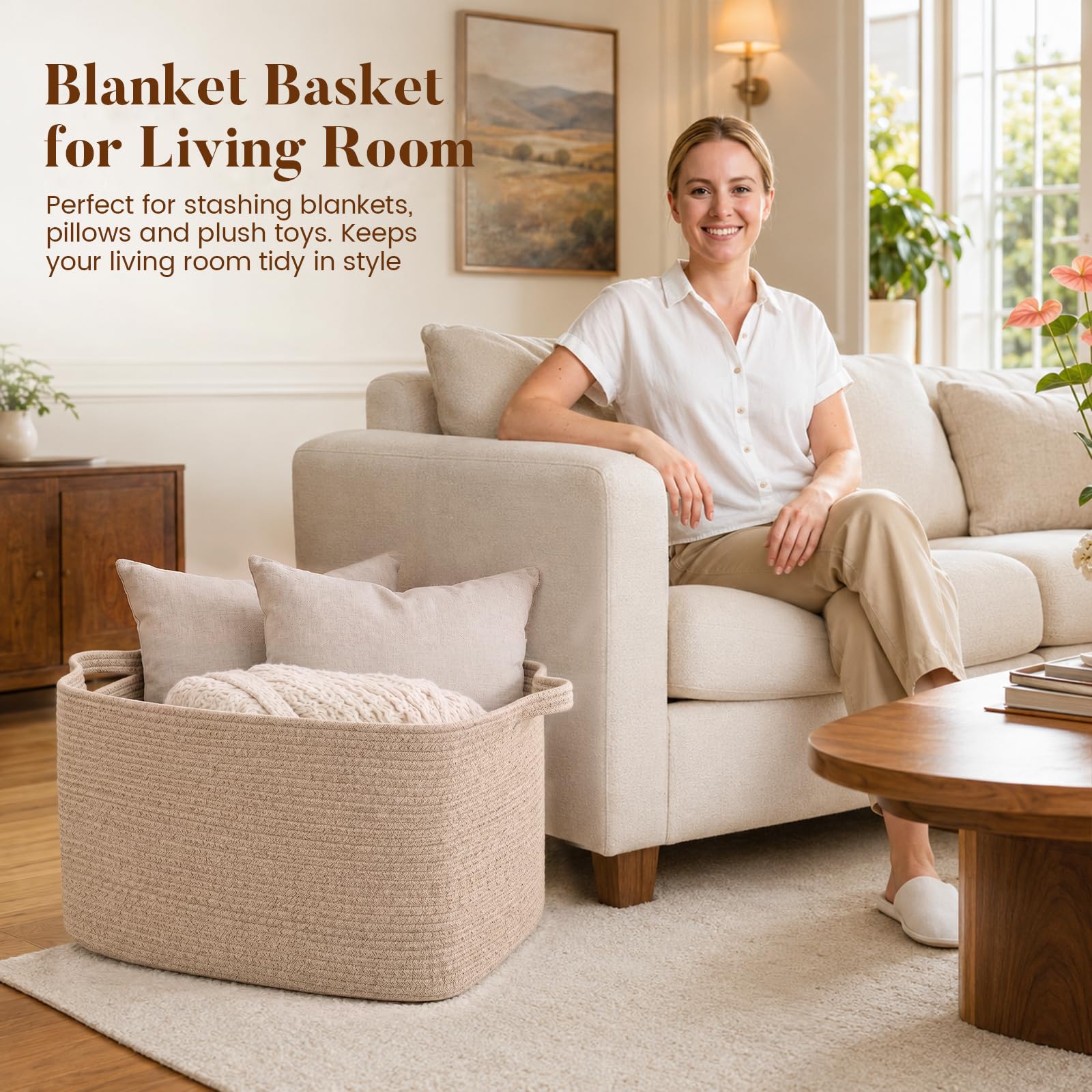 Large Woven Blanket Basket - Keep Blankets Organized -2 Large Woven Blanket Basket - Keep Blankets Organized -2