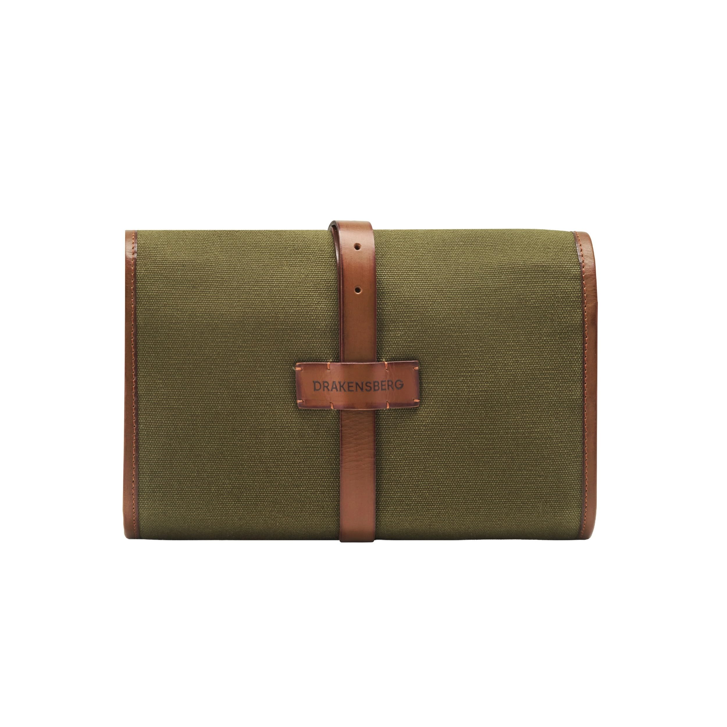 DRAKENSBERG Wash Bag - Bolsa de Aseo, Neceser para Colgar en el Look Safari Vintage para Mujer y Hombre, Hecho a Mano en Lona y Cuero