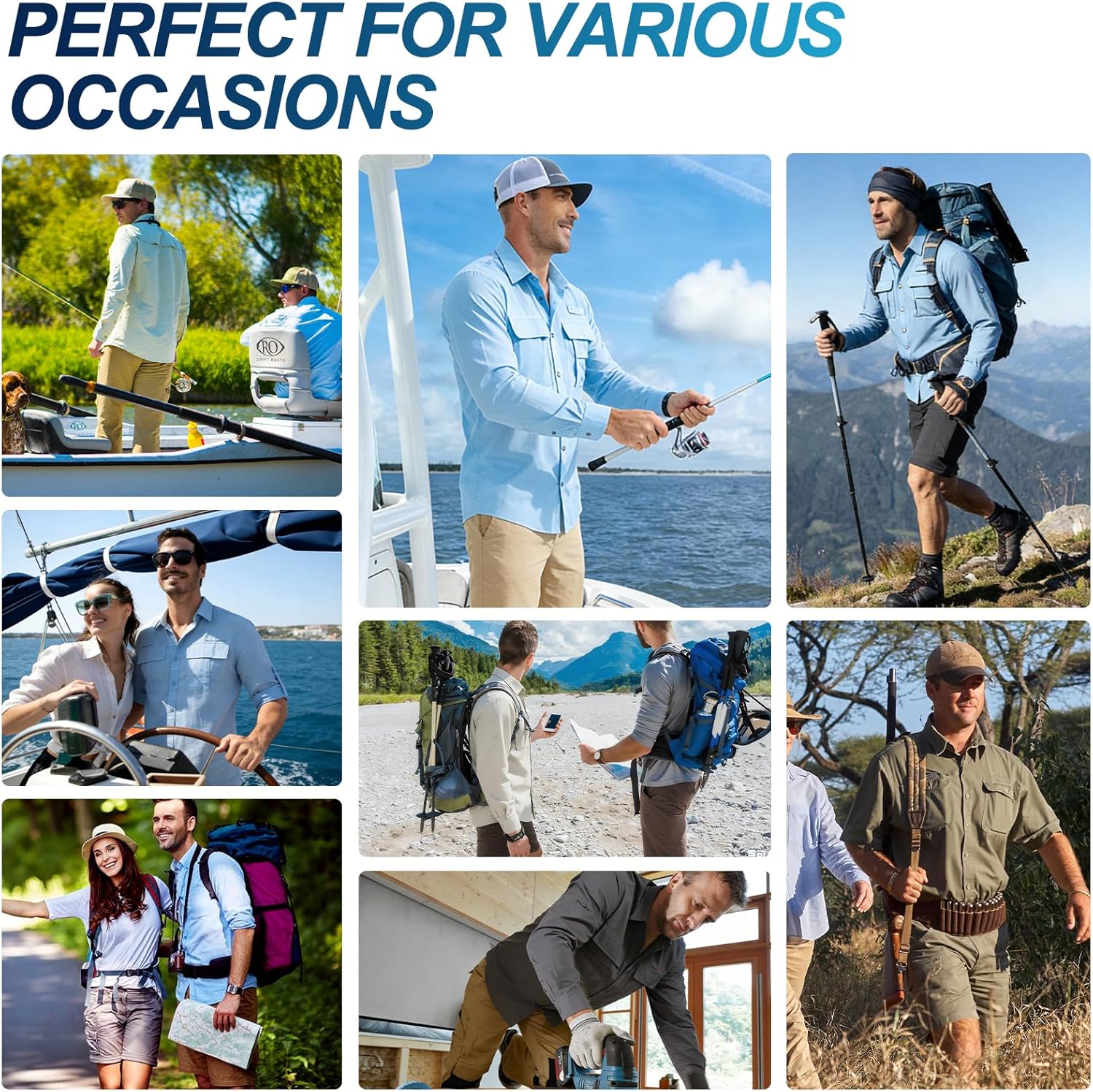 Men's Safari Shirt Long Sleeve Fishing UPF 50 Sun Protection Quick Dry Breathable Shirts for Travel Hiking Camping Work
