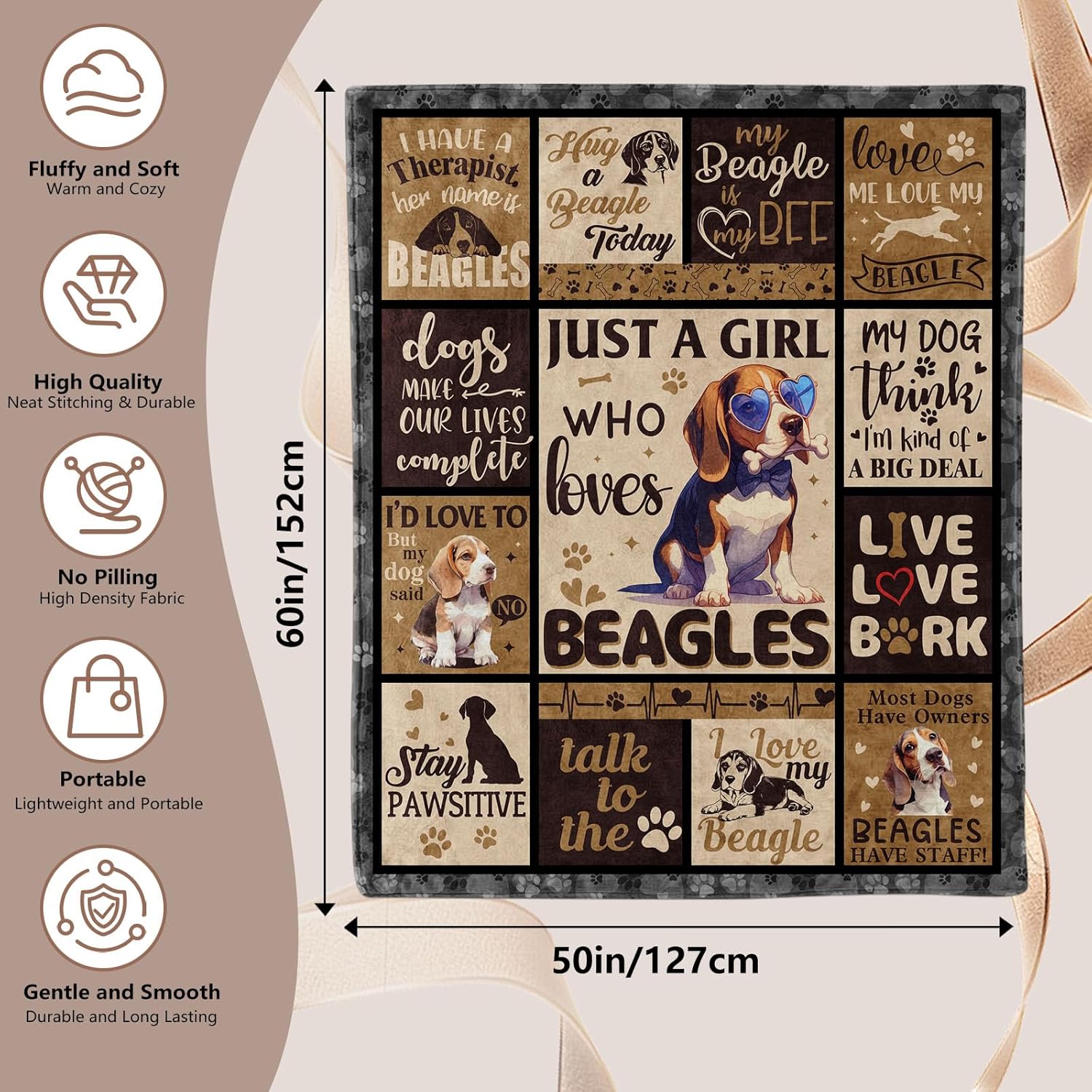 Christams Beagles Blanket Gifts,Beagles Lover Gifts,Gifts for Beagle Lovers,Beagle Gifts for Women,Beagle Gifts for Girl,Beagle Mom Gifts,Beagle Blanket for Christmas 50" x 60" - Image 8