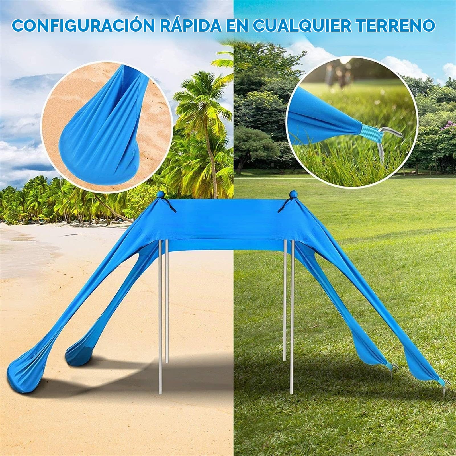 Toldo Sombra Playa 210x150x170cm con Protección UV - Tienda Campaña Portátil para 3 Personas, Carpas Plegable Impermeable para Jardín Y Picnic, Refugio Ligero para Familia Y Viajes