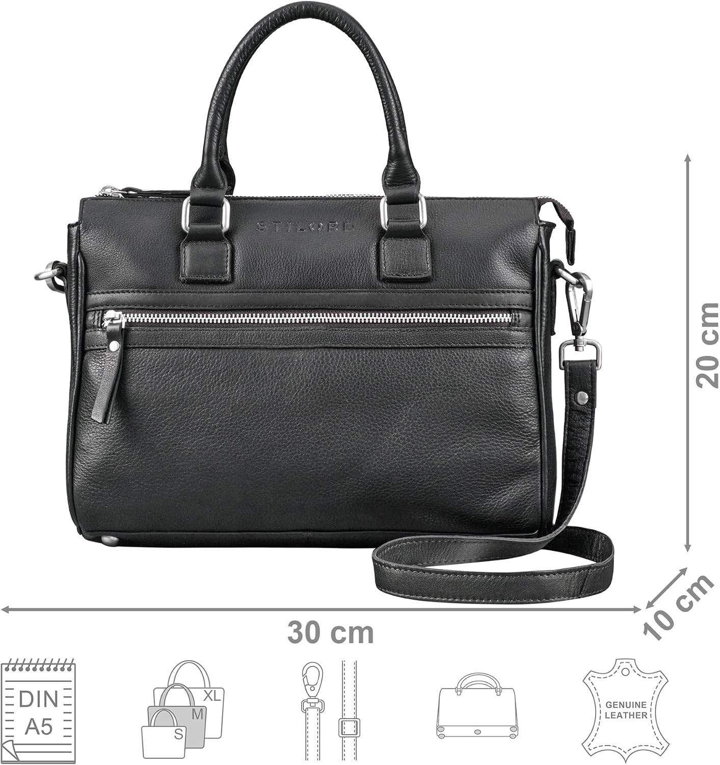 Sac à Main Femme 'Corrine' En Cuir Véritable STILORD - Bandoulière Réglable, Vintage, 30x10x20 Cm