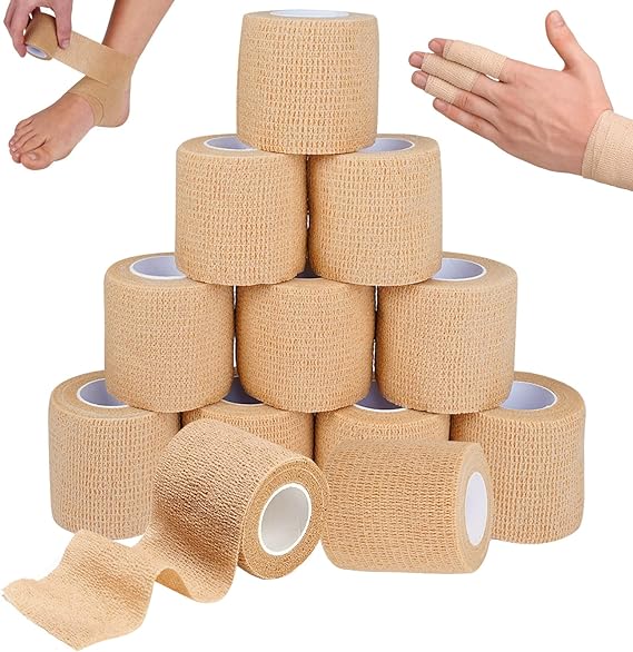 12 Rollen Selbstklebende Bandage Tape, 5cm x 4.5m Selbstklebender