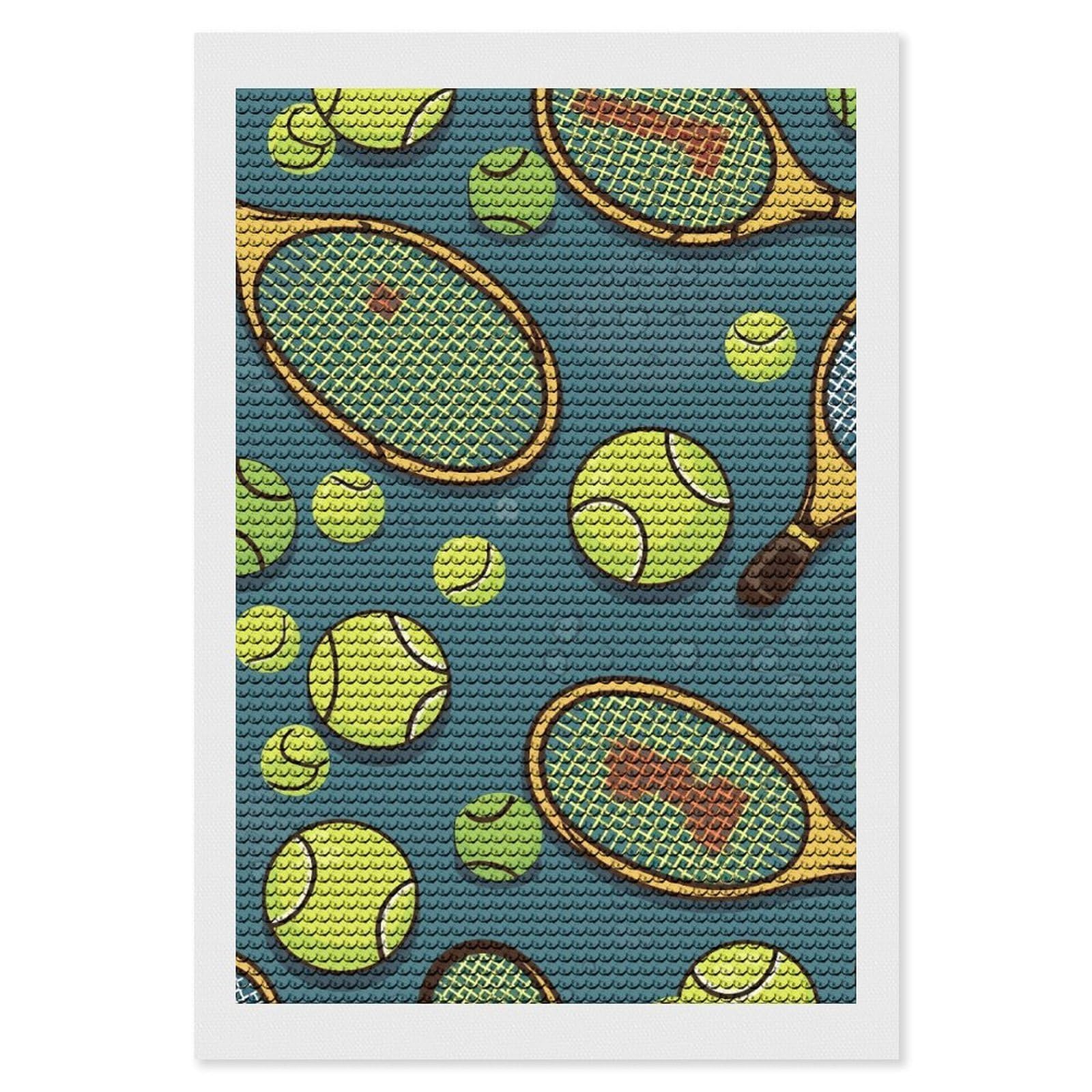 DWVTSLH Funny Tennis Racquets and Tennis Balls Diamond Painting Kits for Adults, Personalized Diamond Photo Art Full Drill, DIY 5D Diamond Art Painting Kits for Beginners, Home Wall Decor 8"x12"
