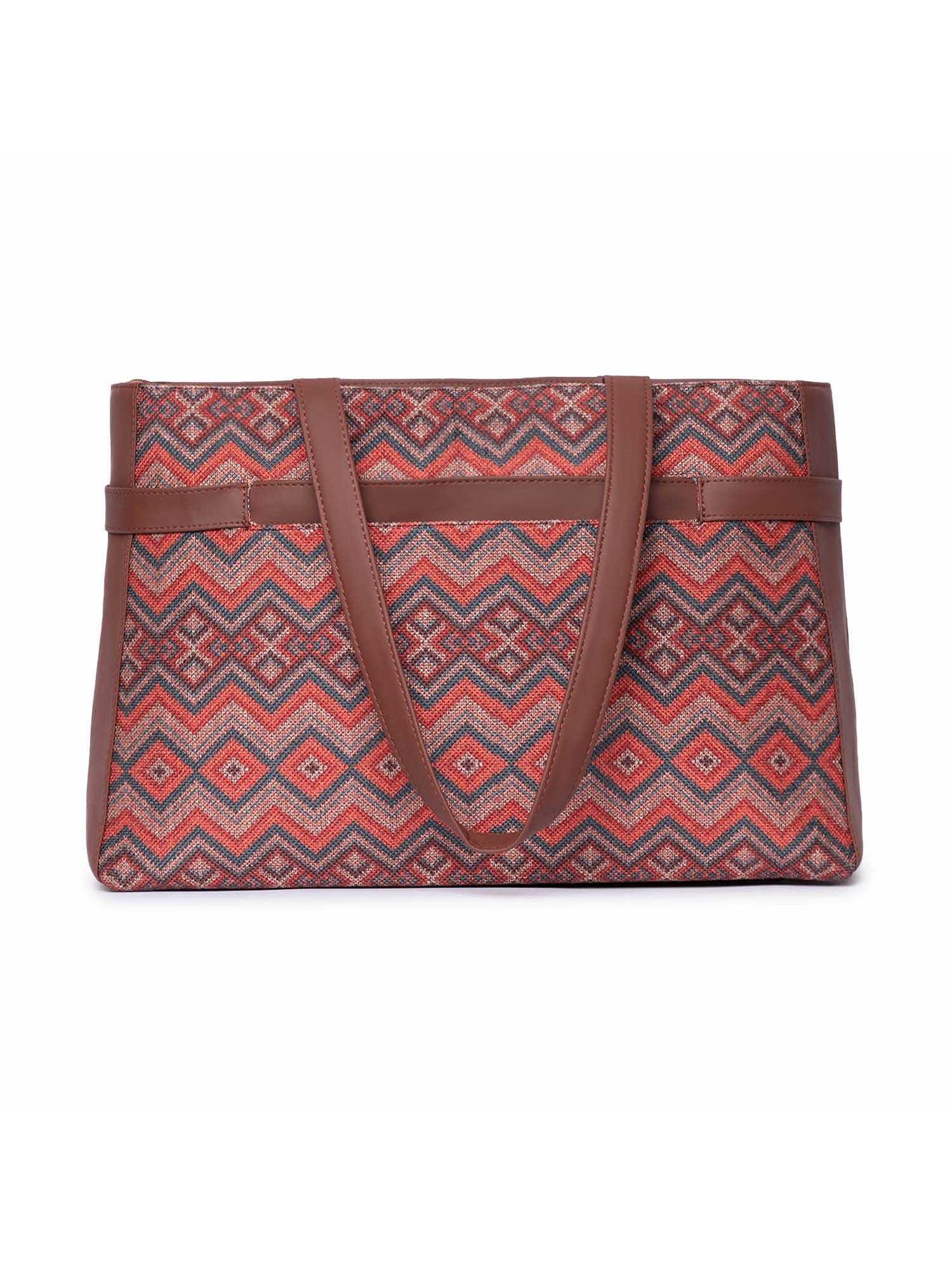 ZOUK Gwalior Weaves Printed Women's Jute Handcrafted Vegan Leather Multicolor Statement Office Shoulder Bag 3