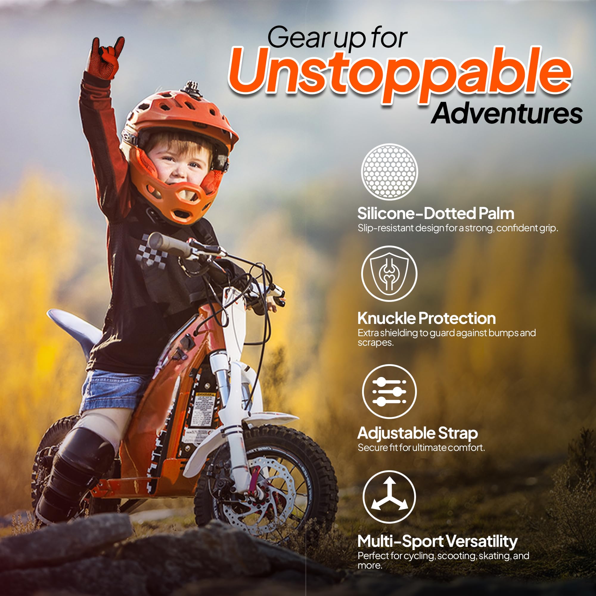 Guantes de Moto para Niños con Máxima Protección – Guantes Motocross, BMX y Dirt Bike con Agarre Antideslizante, Cómodos y Resistentes para Jóvenes Campeones