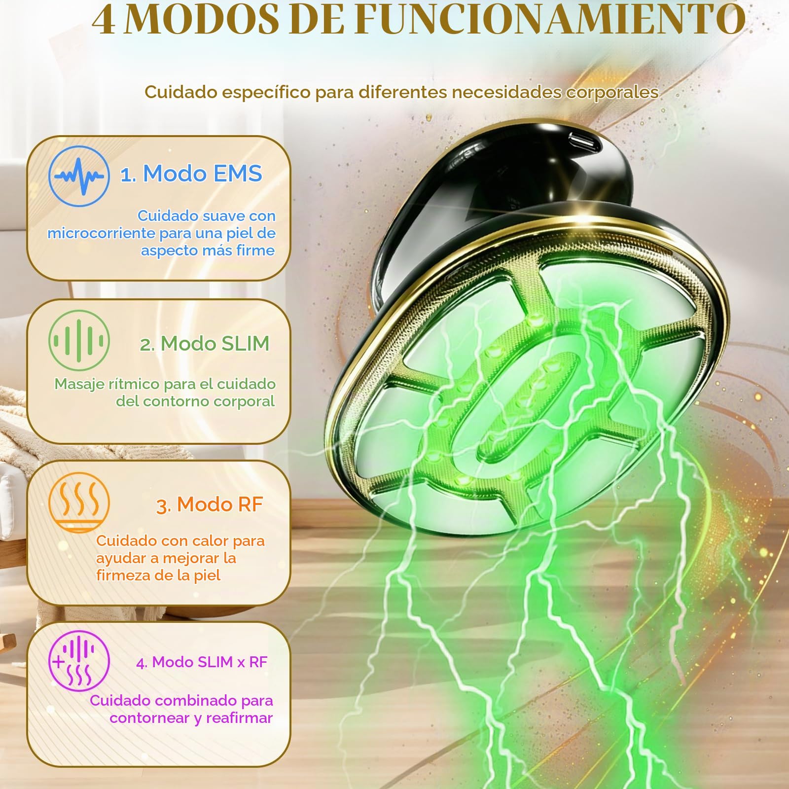 4 en 1 Masajeador Anticelulítico Eléctrico,Aparato Masajeador Corporal Profesional con Tecnologías EMS,SLIM y RF,Masajeador Celulitis para Abdomen,Glúteos,Piernas,Levantan,Aprietan y Suavizan la Piel