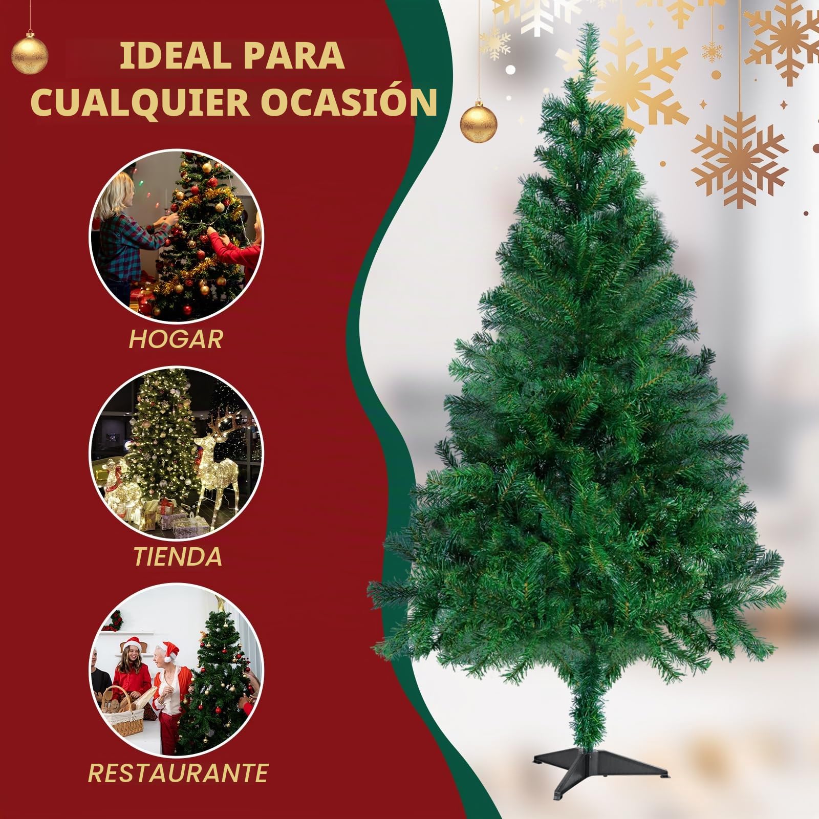 CCLIFE árbol de Navidad Plegable,Decorado Grande Pequeño Árbol de Agujas de Pino,180 cm,Verde,600 Ramas,Cushhom
