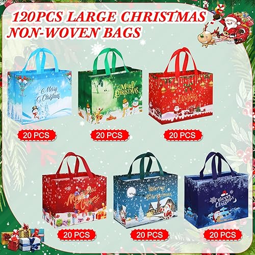 Miniatura 5 de Talltalk 120 bolsas de regalo de Navidad, bolsas de mano a granel de Navidad no tejidas con asa de 12.8 x 9.8 x 6.7 pulgadas (cota)