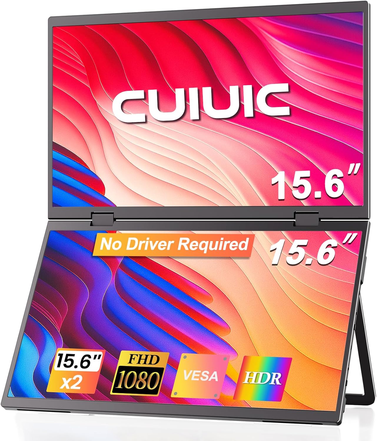 Product image of Dual Portable Monitor, 15.6" 1080P FHD IPS Folding Stacked Triple Laptop Screen Extender, USB-C Plug & Play Travel Extended Computer Display for Laptop PC Windows Mac w/Stand & VESA Mountable